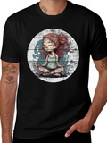 Meditating Girl Graphic Tee - Black Cotton Blend