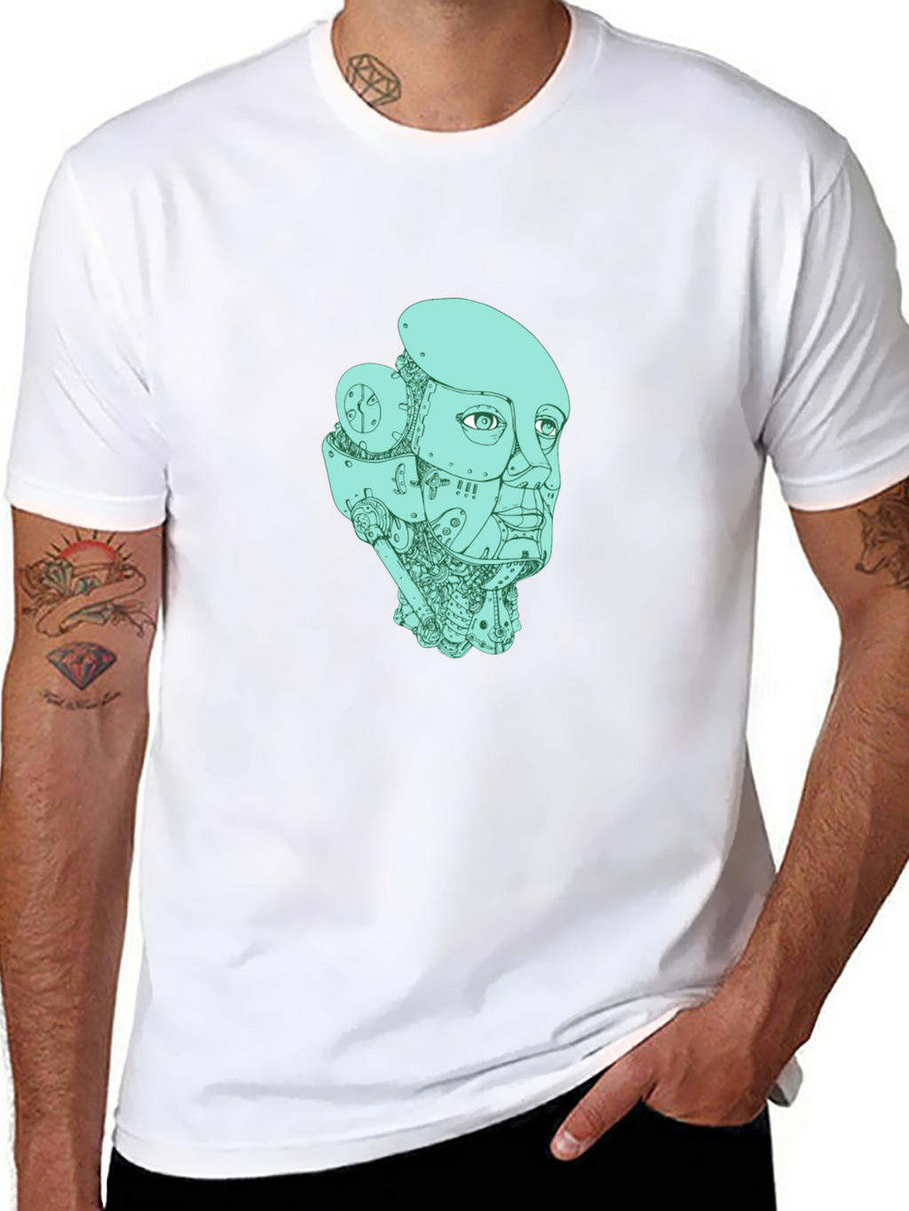 Robot Head Graphic T-Shirt - Black