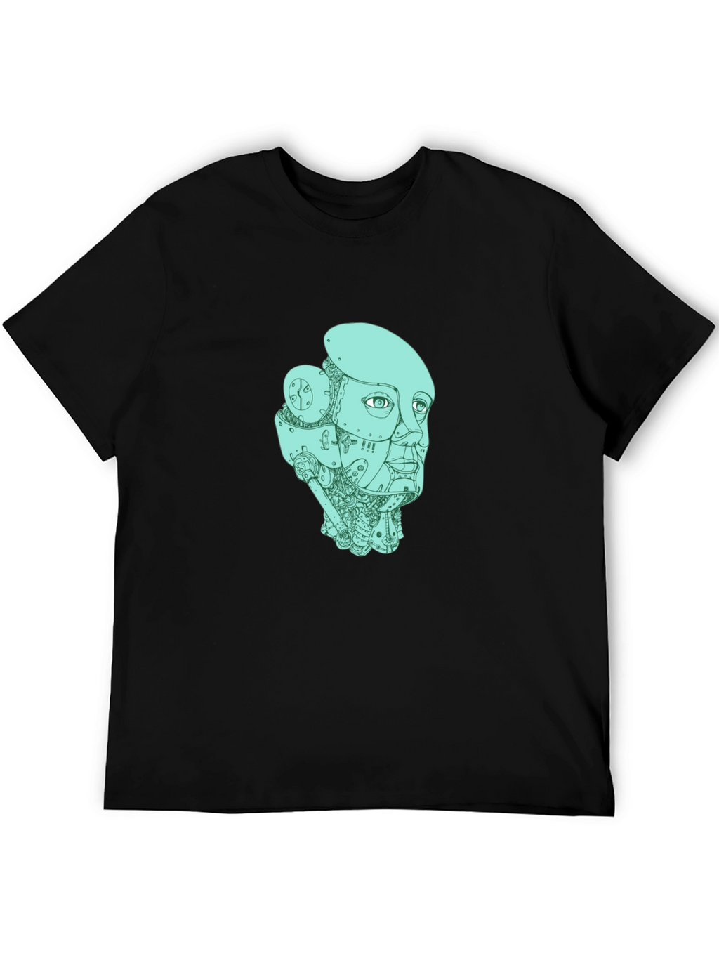 Robot Head Graphic T-Shirt - Black