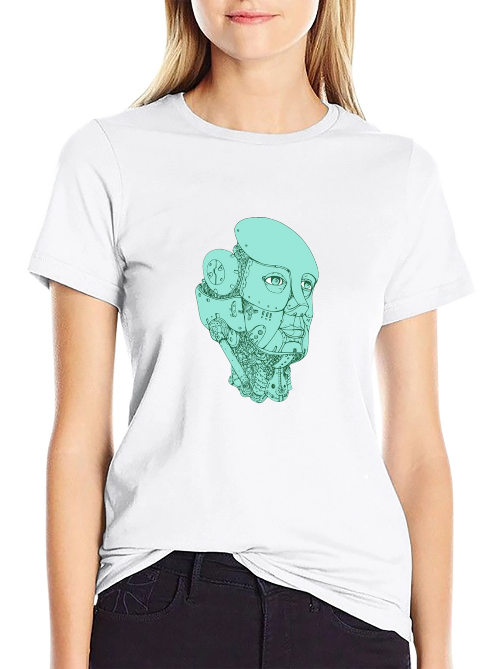 Robot Head Graphic T-Shirt - Black