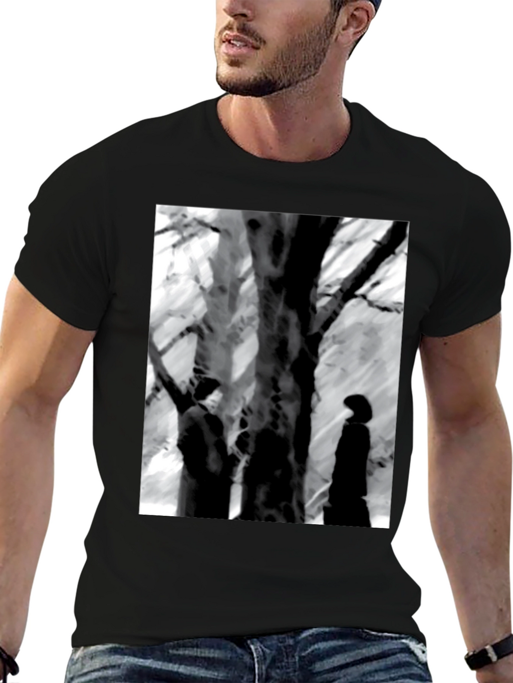Eerie Black & White Tree Scene Graphic Tee