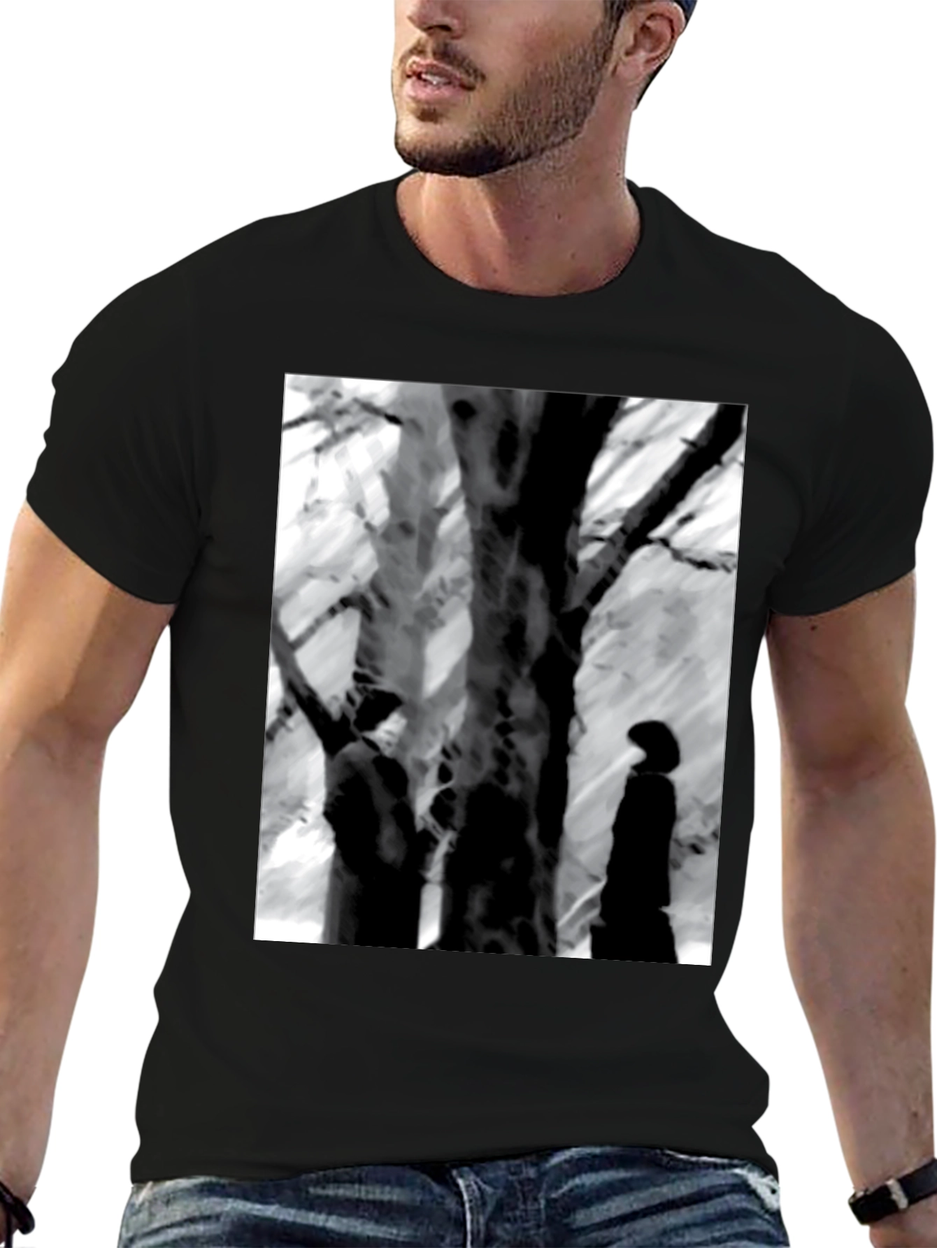 Eerie Black & White Tree Scene Graphic Tee