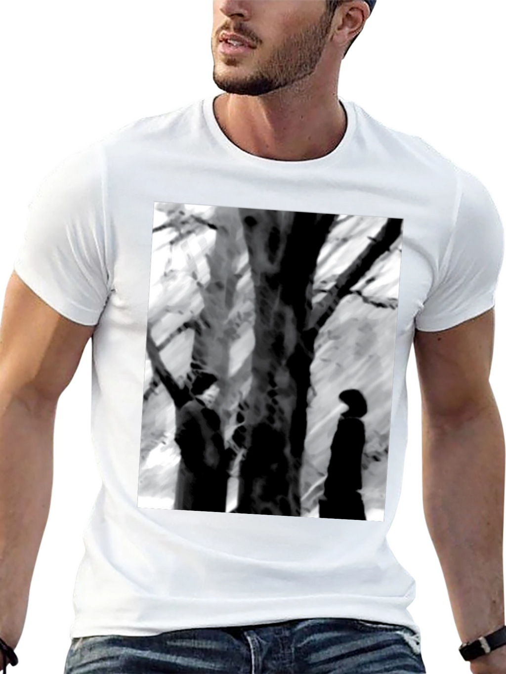 Eerie Black & White Tree Scene Graphic Tee
