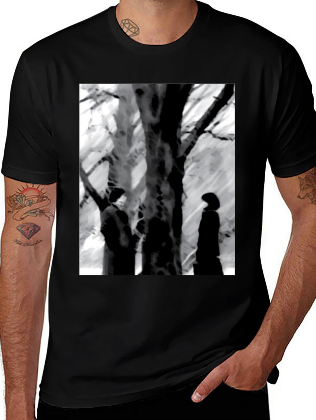 Eerie Black & White Tree Scene Graphic Tee