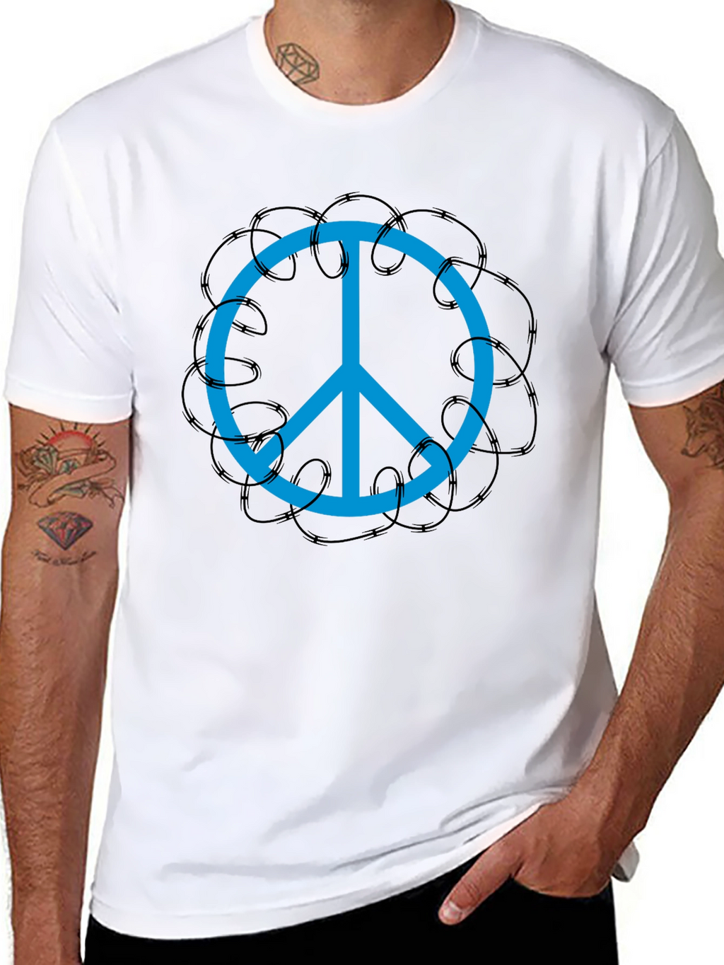 Peace Sign T-Shirt - Barbed Wire Design
