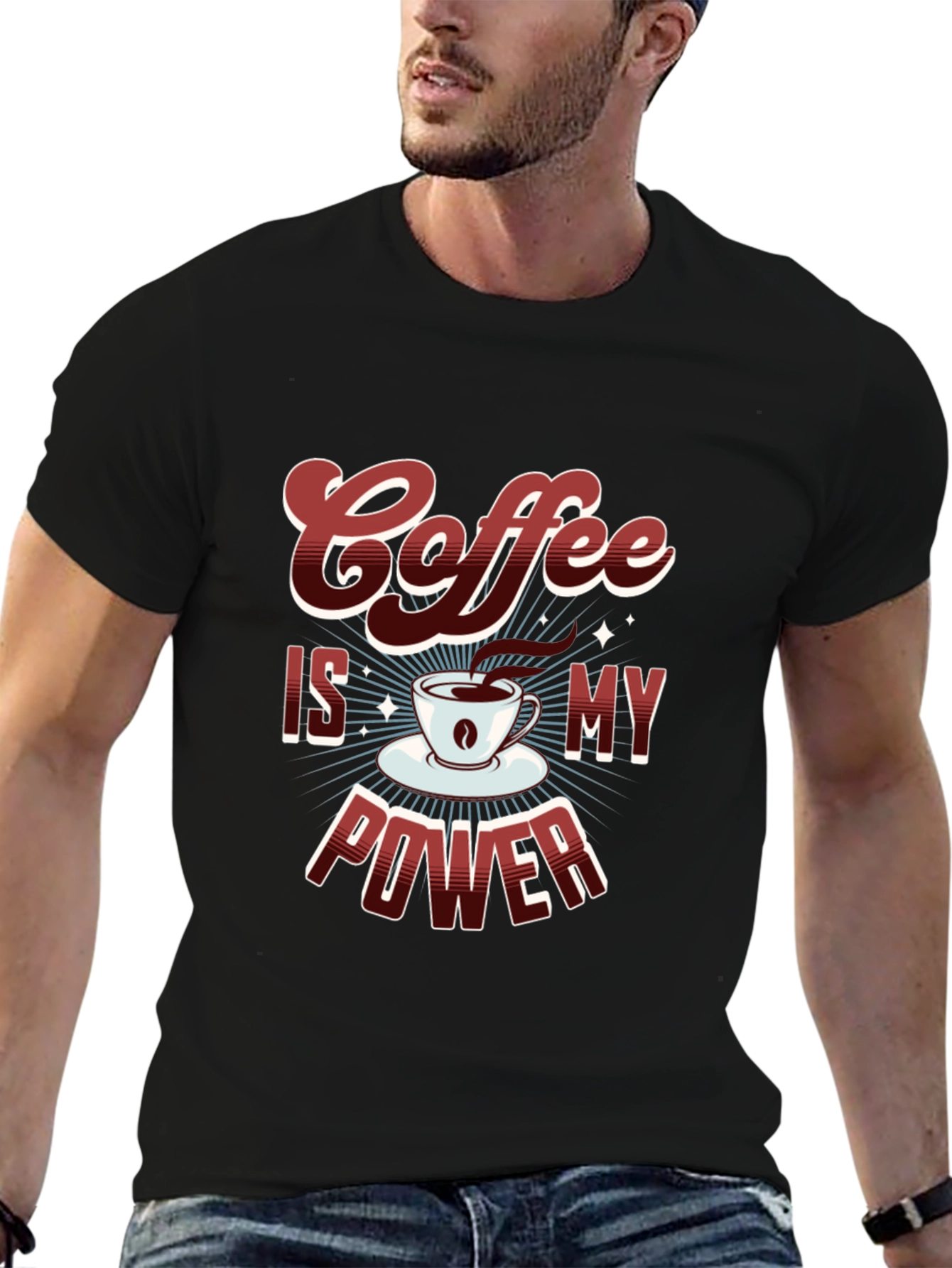 Coffee Is My Power Graphic T-Shirt - Black