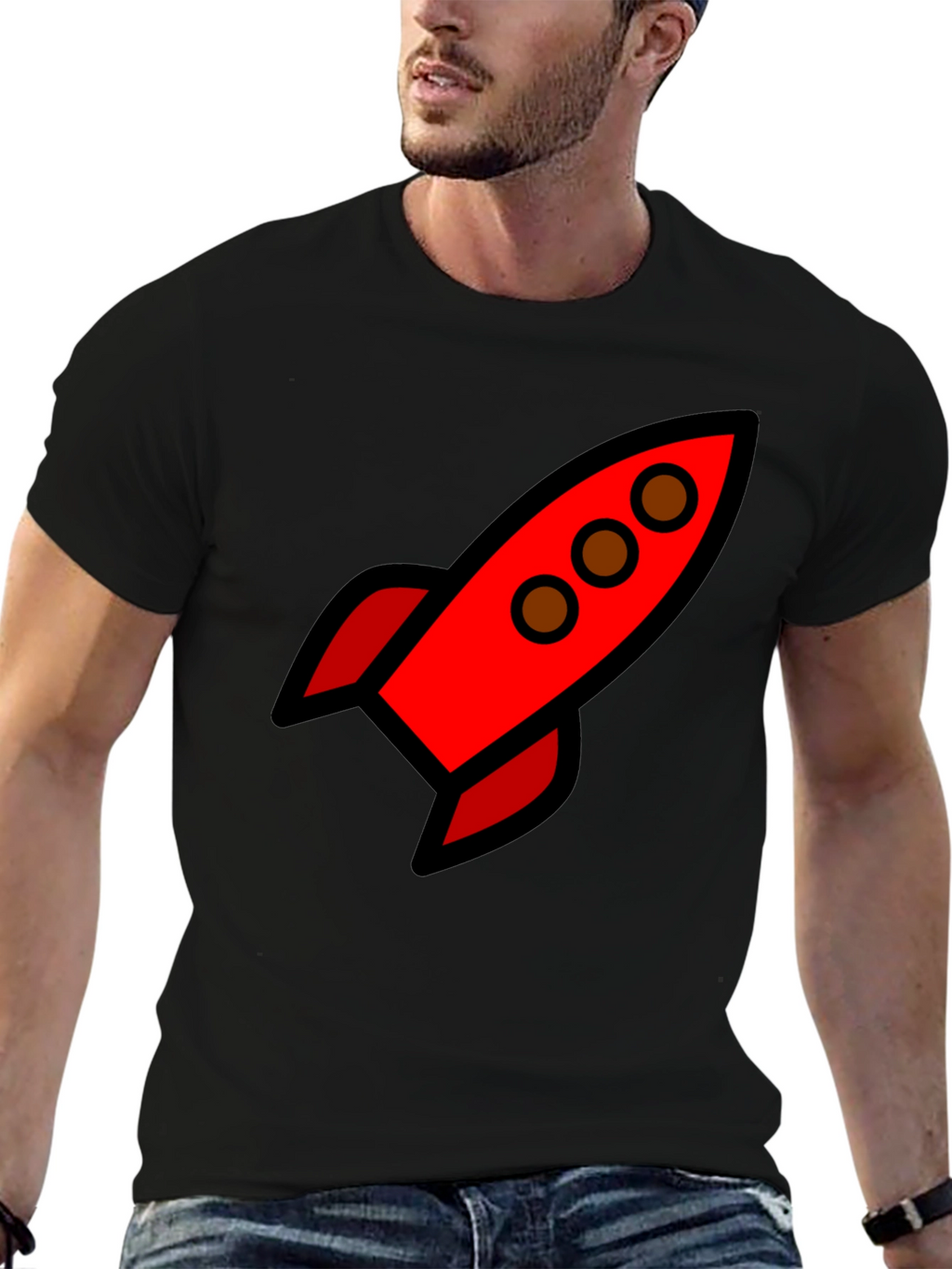 Retro Rocket Black T-Shirt