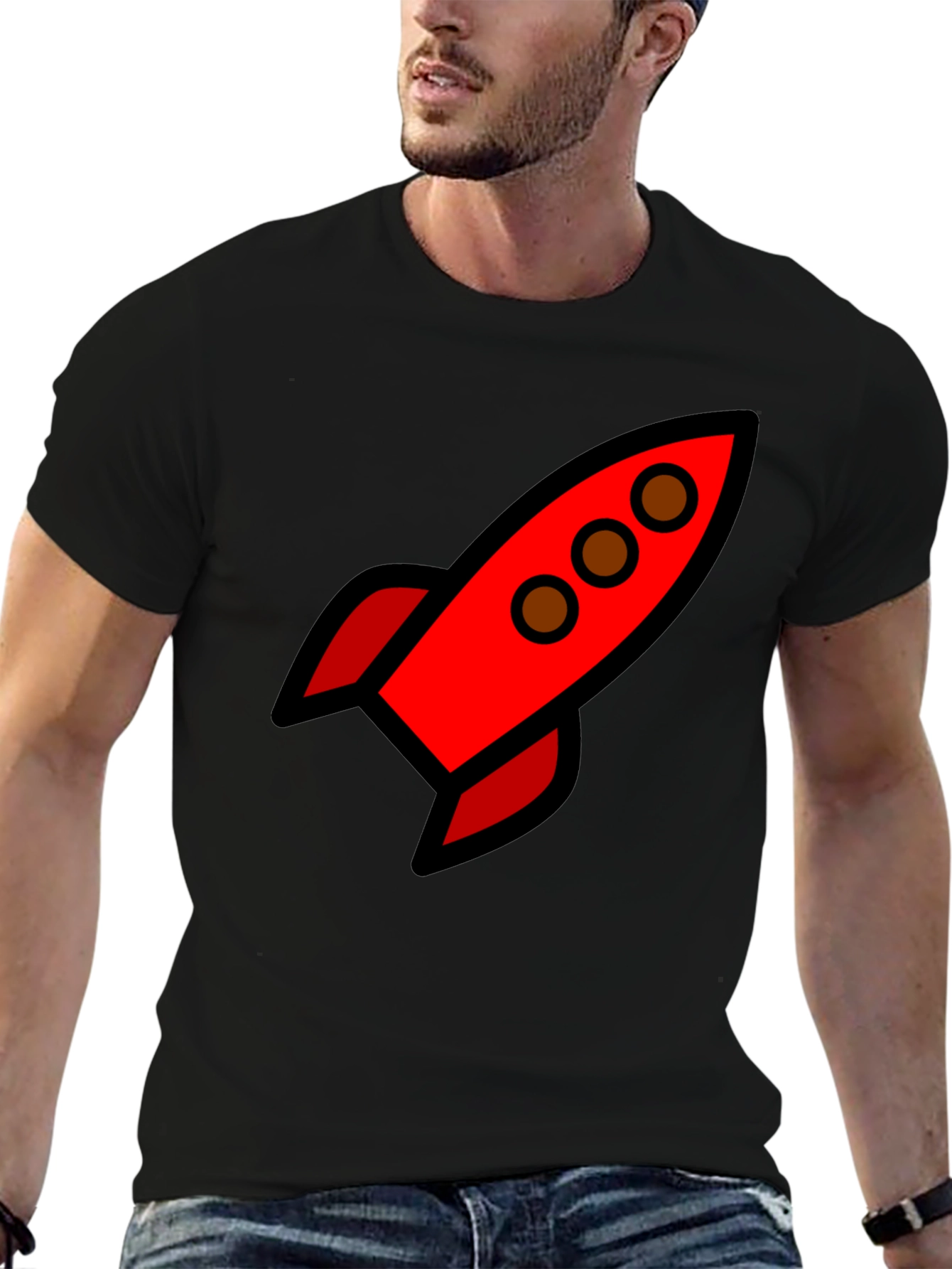 Retro Rocket Black T-Shirt
