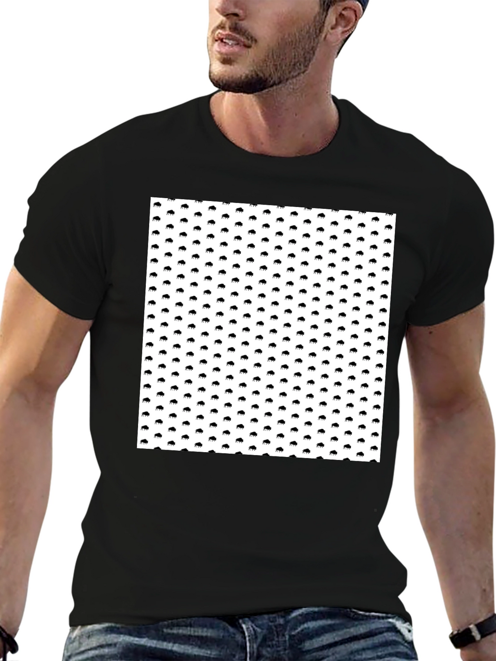 Modern Buffalo Print Black T-Shirt