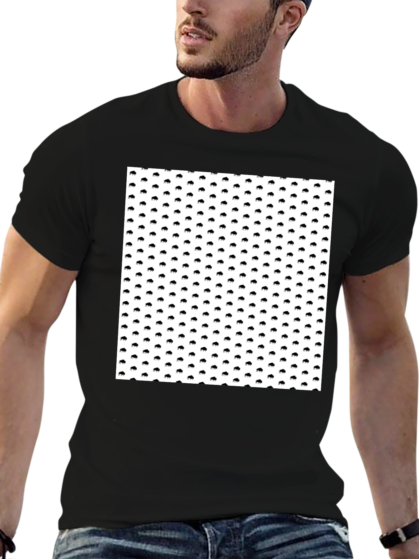 Modern Buffalo Print Black T-Shirt