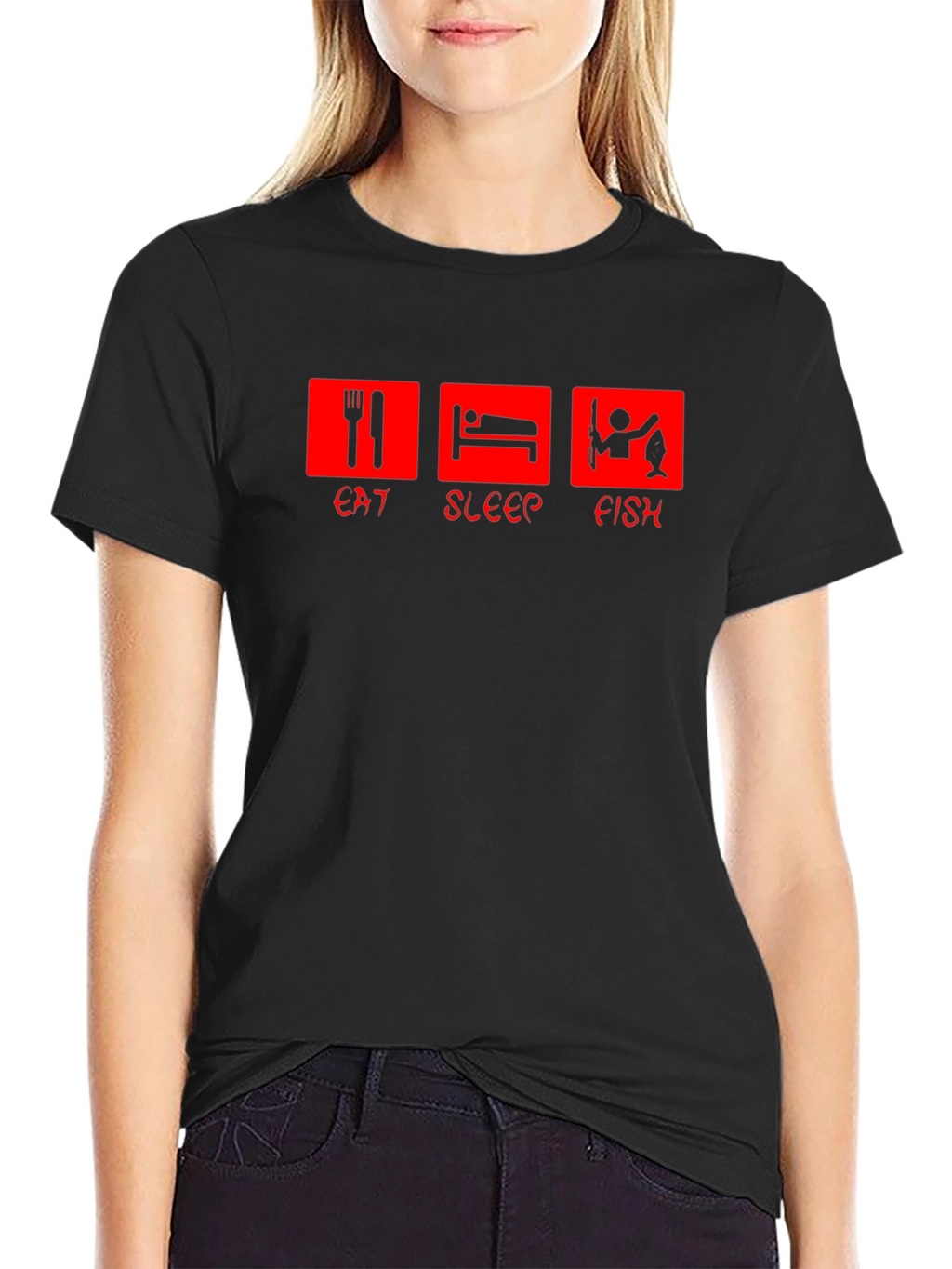 Eat Sleep Fish Graphic Tee - Black Cotton T-Shirt