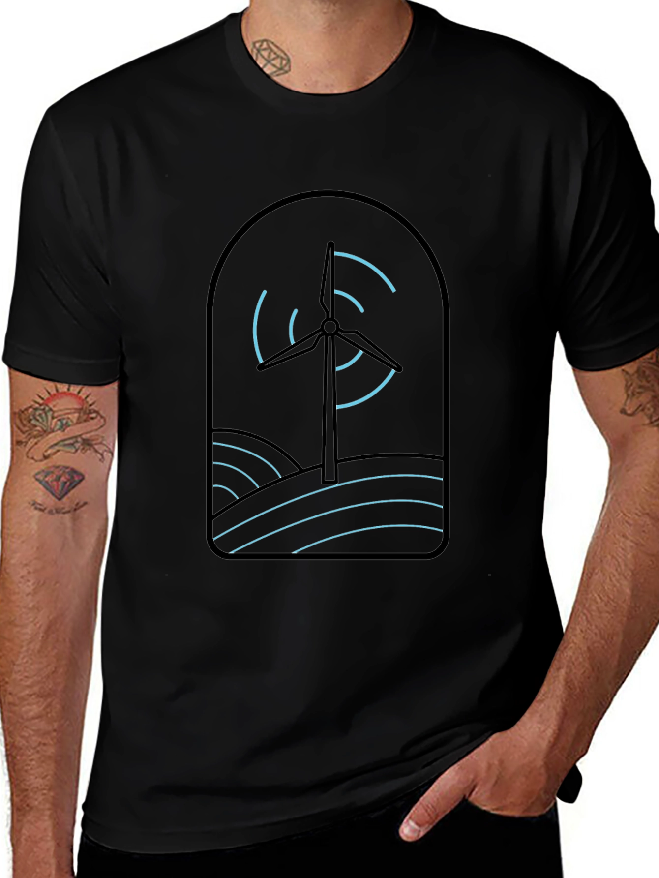Eco Windmill Graphic Tee - Black Cotton