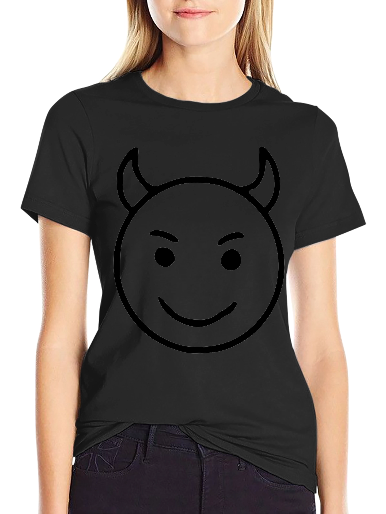 Devil Emoji Graphic Black T-Shirt