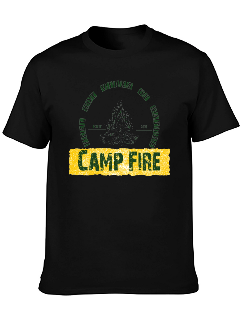 Campfire Nature Vibes Graphic Tee - Black Cotton T-Shirt