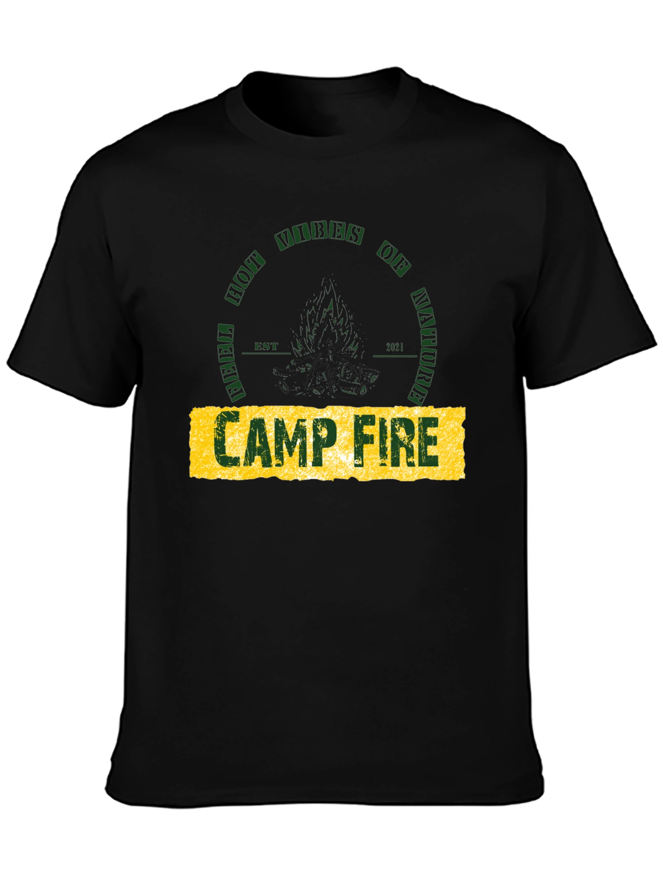 Campfire Nature Vibes Graphic Tee - Black Cotton T-Shirt