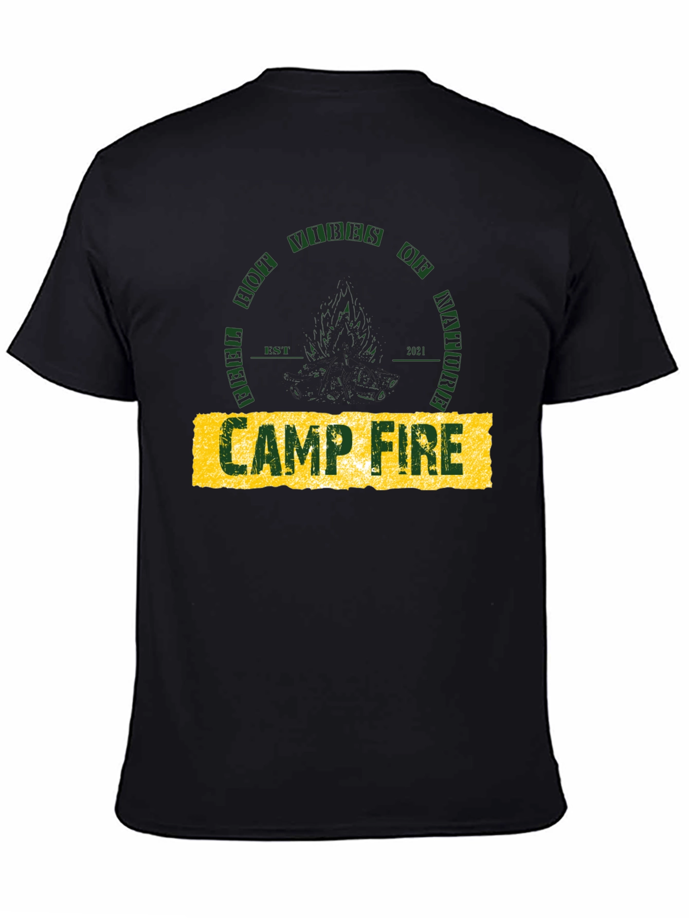Campfire Nature Vibes Graphic Tee - Black Cotton T-Shirt