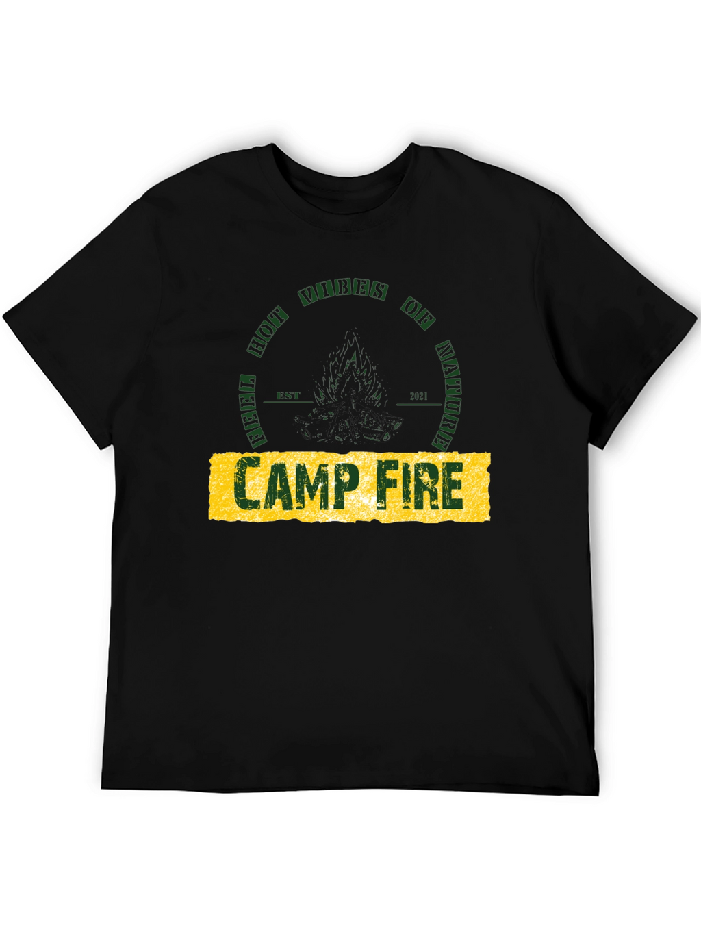 Campfire Nature Vibes Graphic Tee - Black Cotton T-Shirt