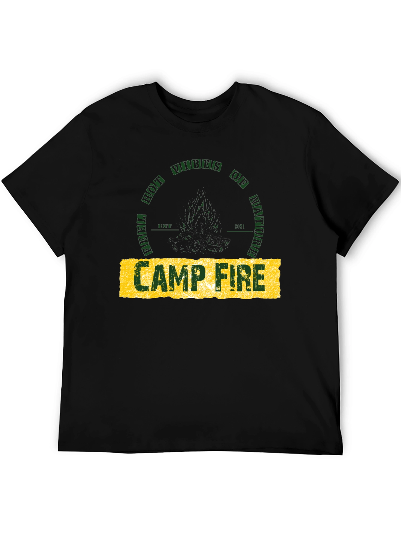 Campfire Nature Vibes Graphic Tee - Black Cotton T-Shirt
