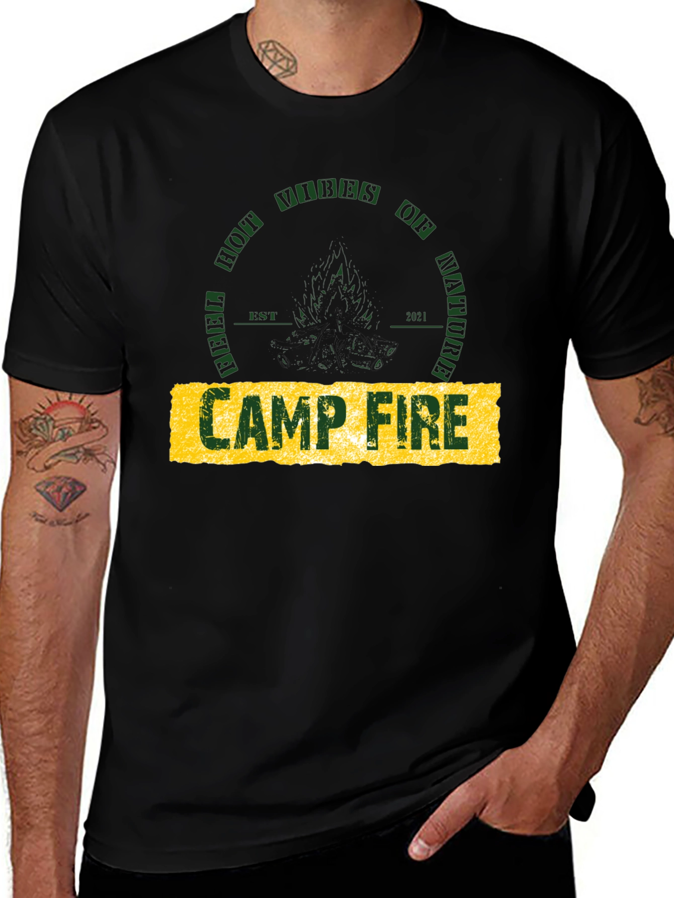 Campfire Nature Vibes Graphic Tee - Black Cotton T-Shirt