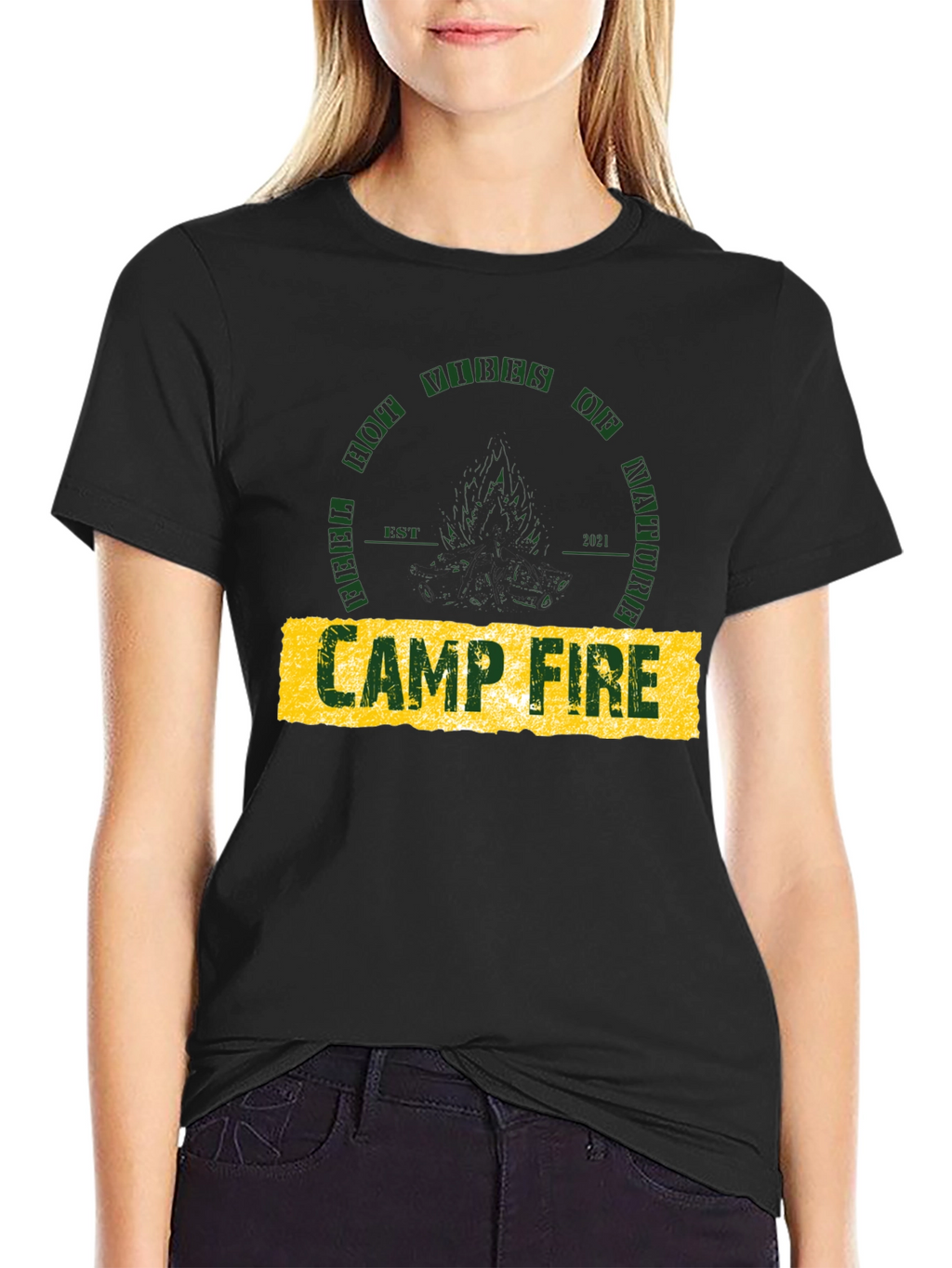 Campfire Nature Vibes Graphic Tee - Black Cotton T-Shirt