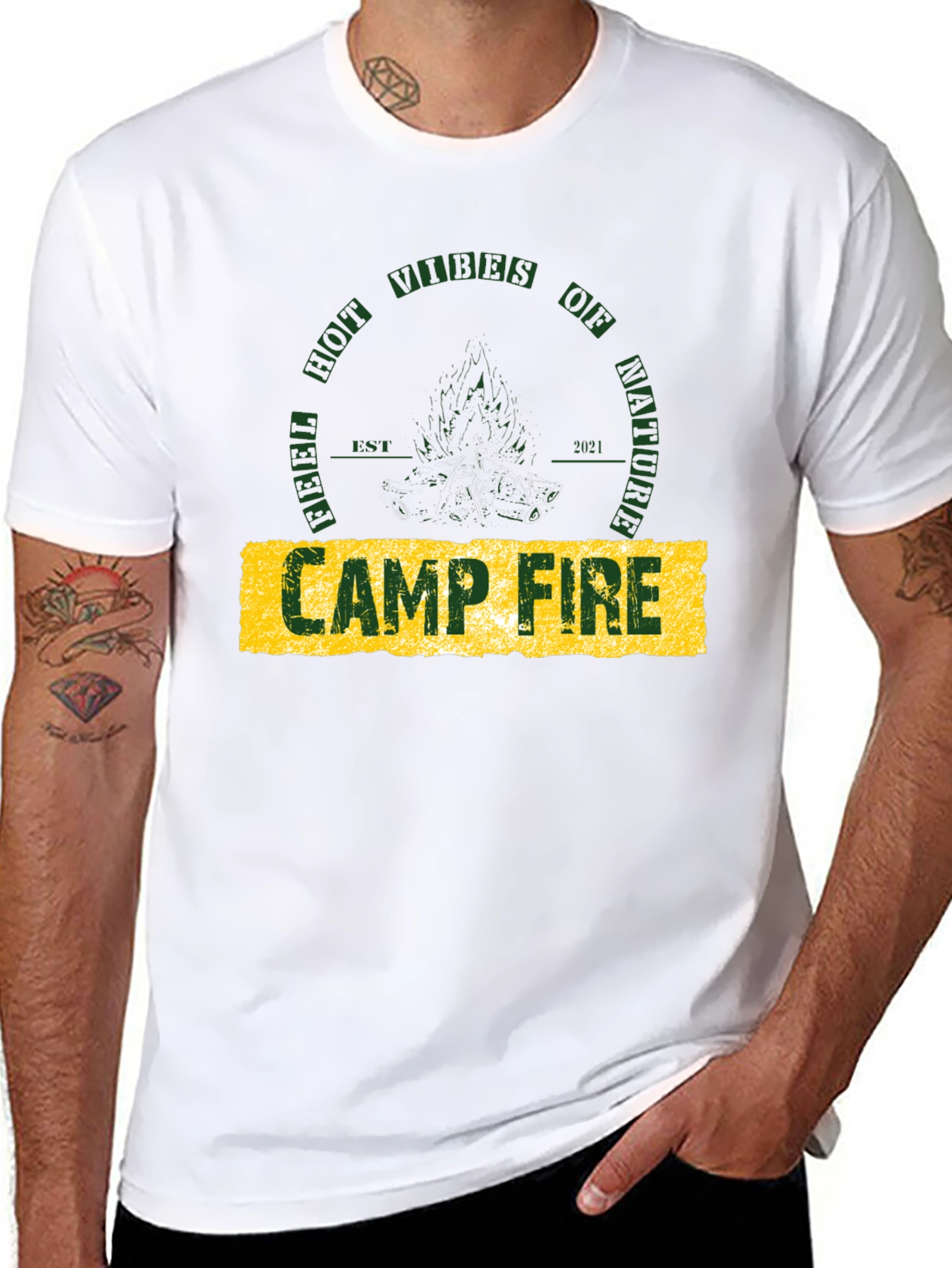 Campfire Nature Vibes Graphic Tee - Black Cotton T-Shirt