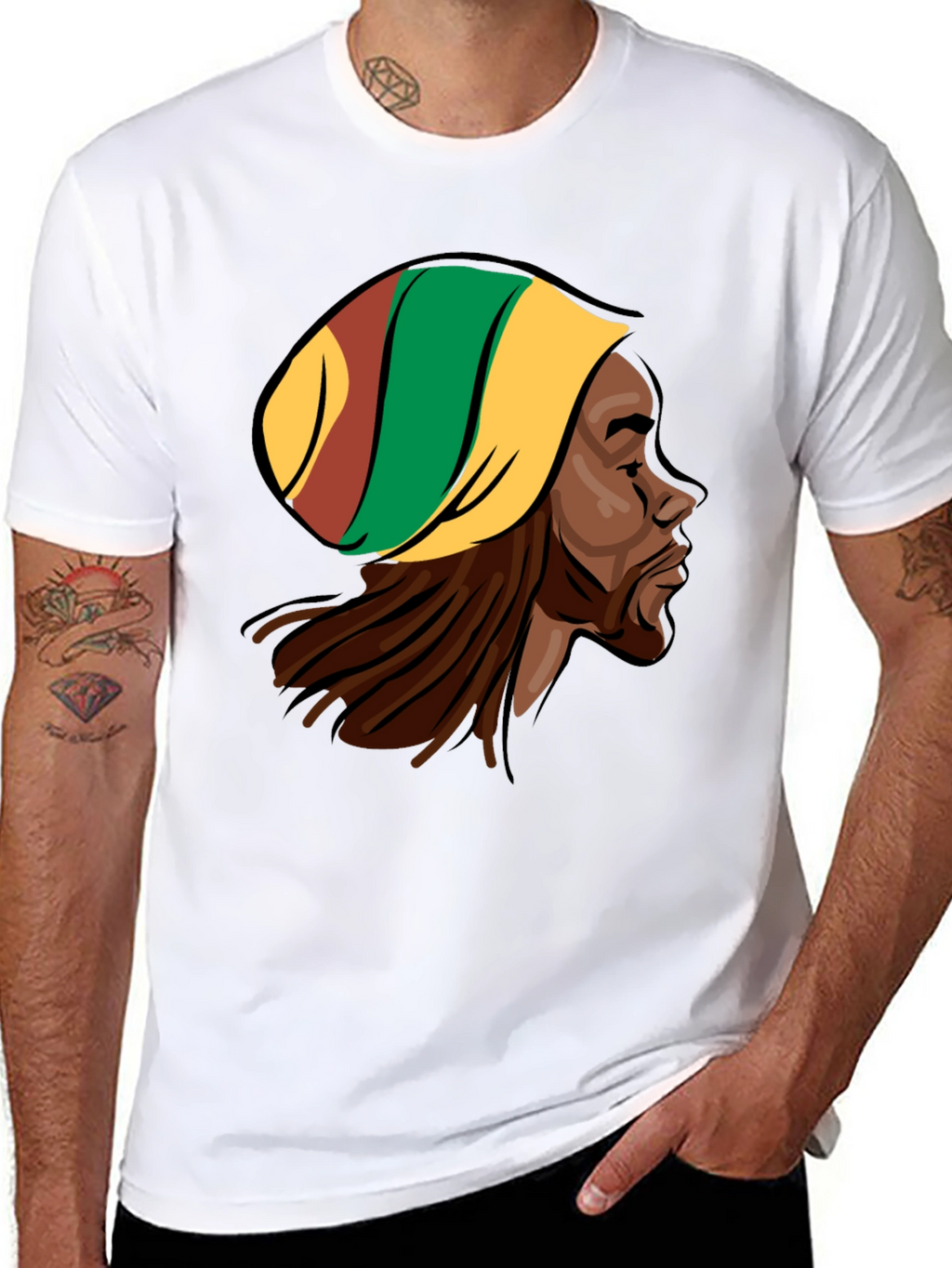Rasta Man Graphic Tee - Black Cotton Blend