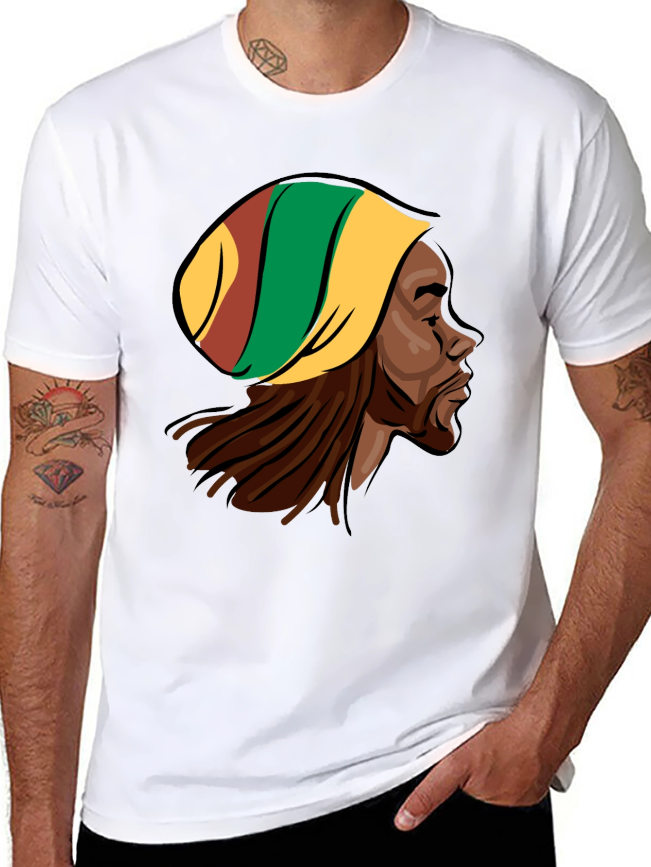 Rasta Man Graphic Tee - Black Cotton Blend