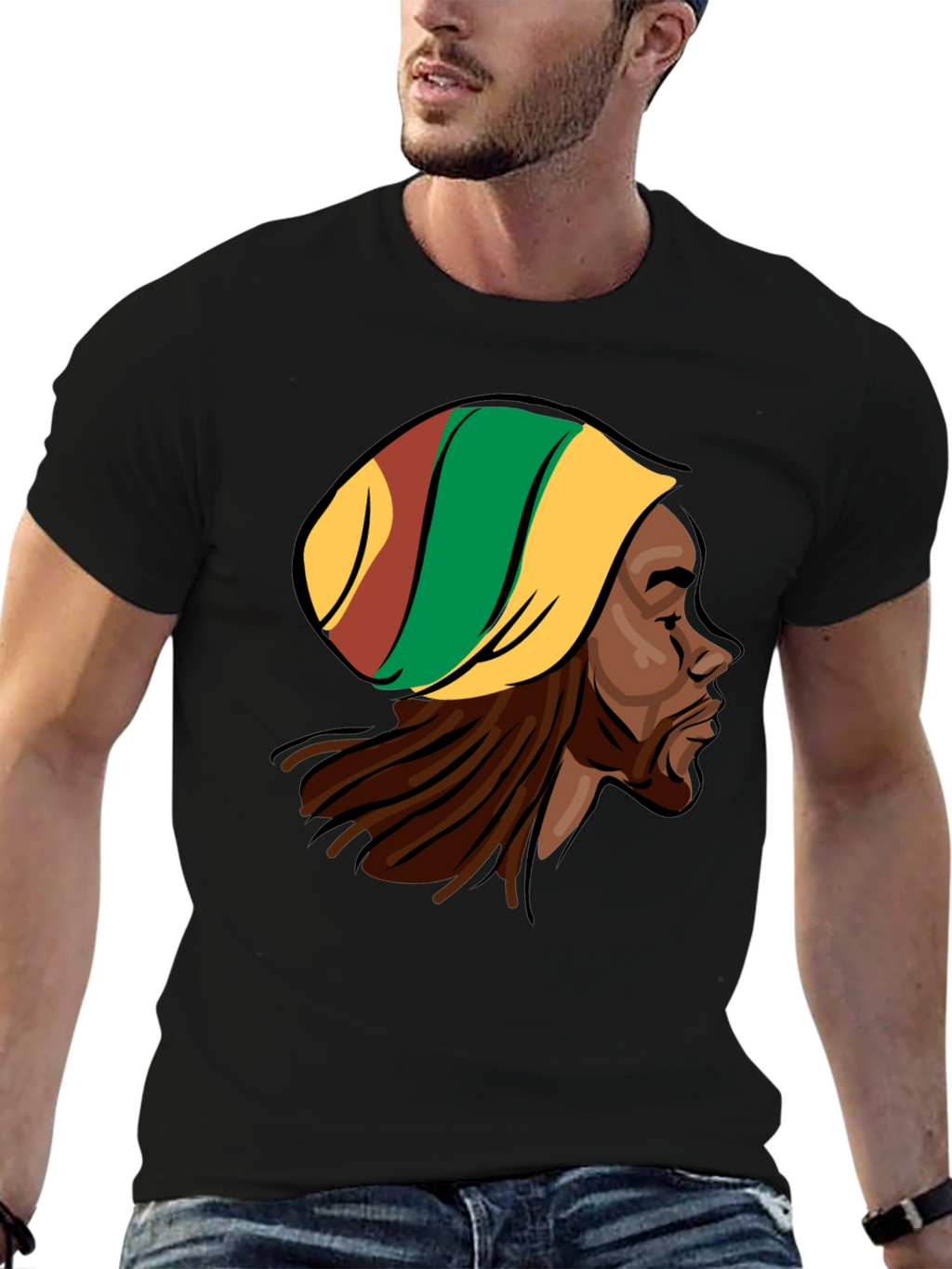 Rasta Man Graphic Tee - Black Cotton Blend