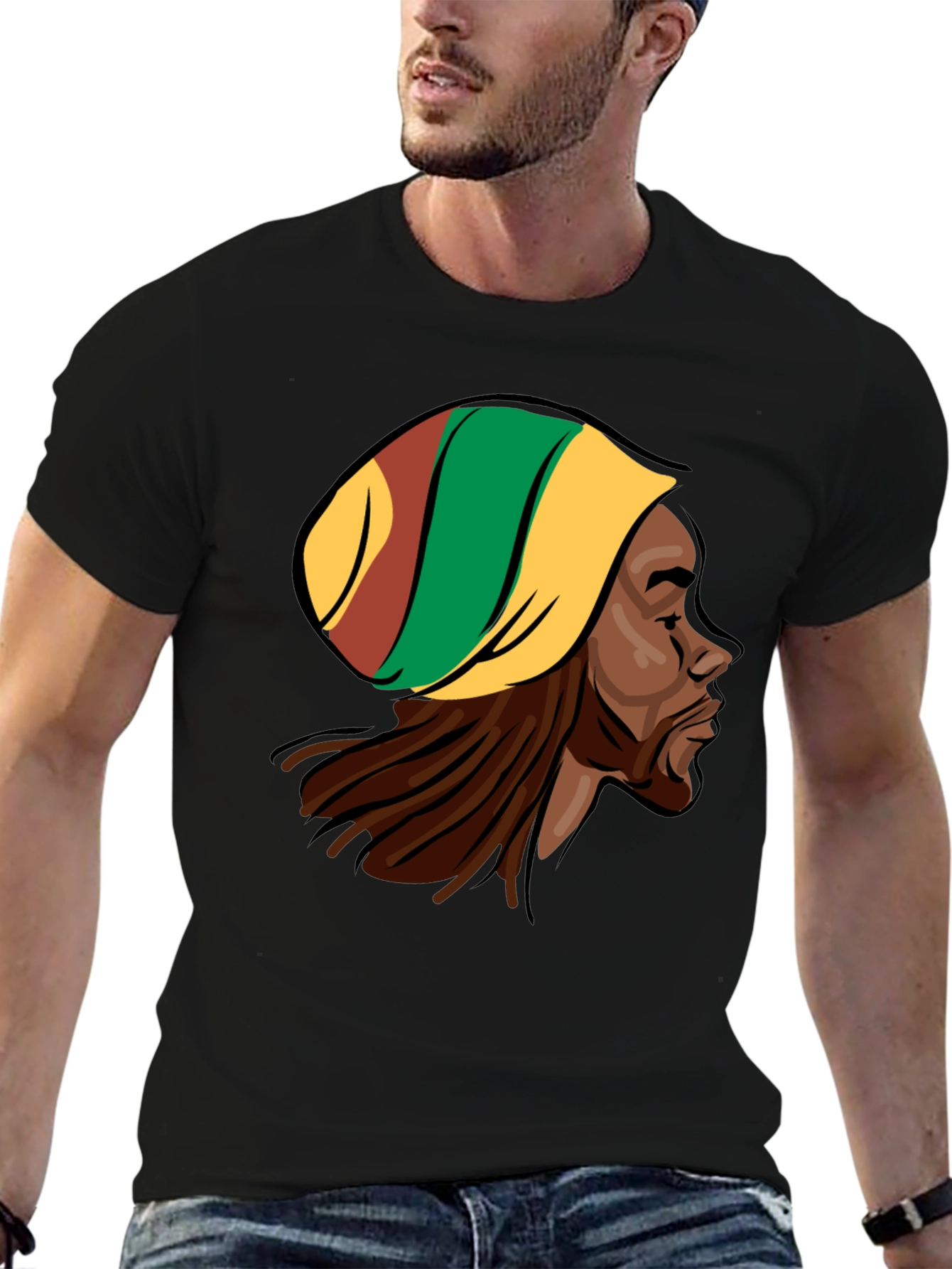 Rasta Man Graphic Tee - Black Cotton Blend