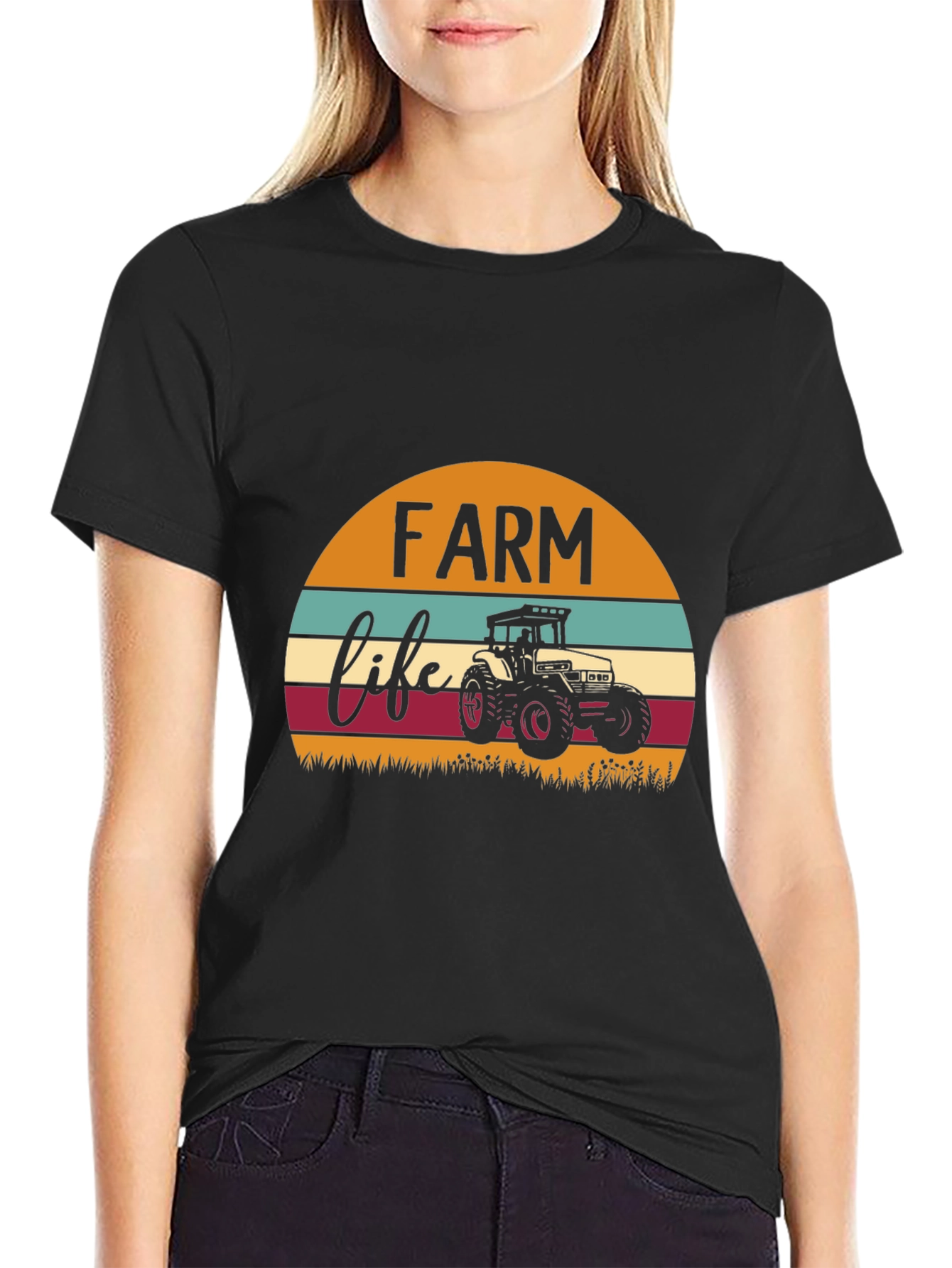 Farm Life Tractor Graphic Tee - Black