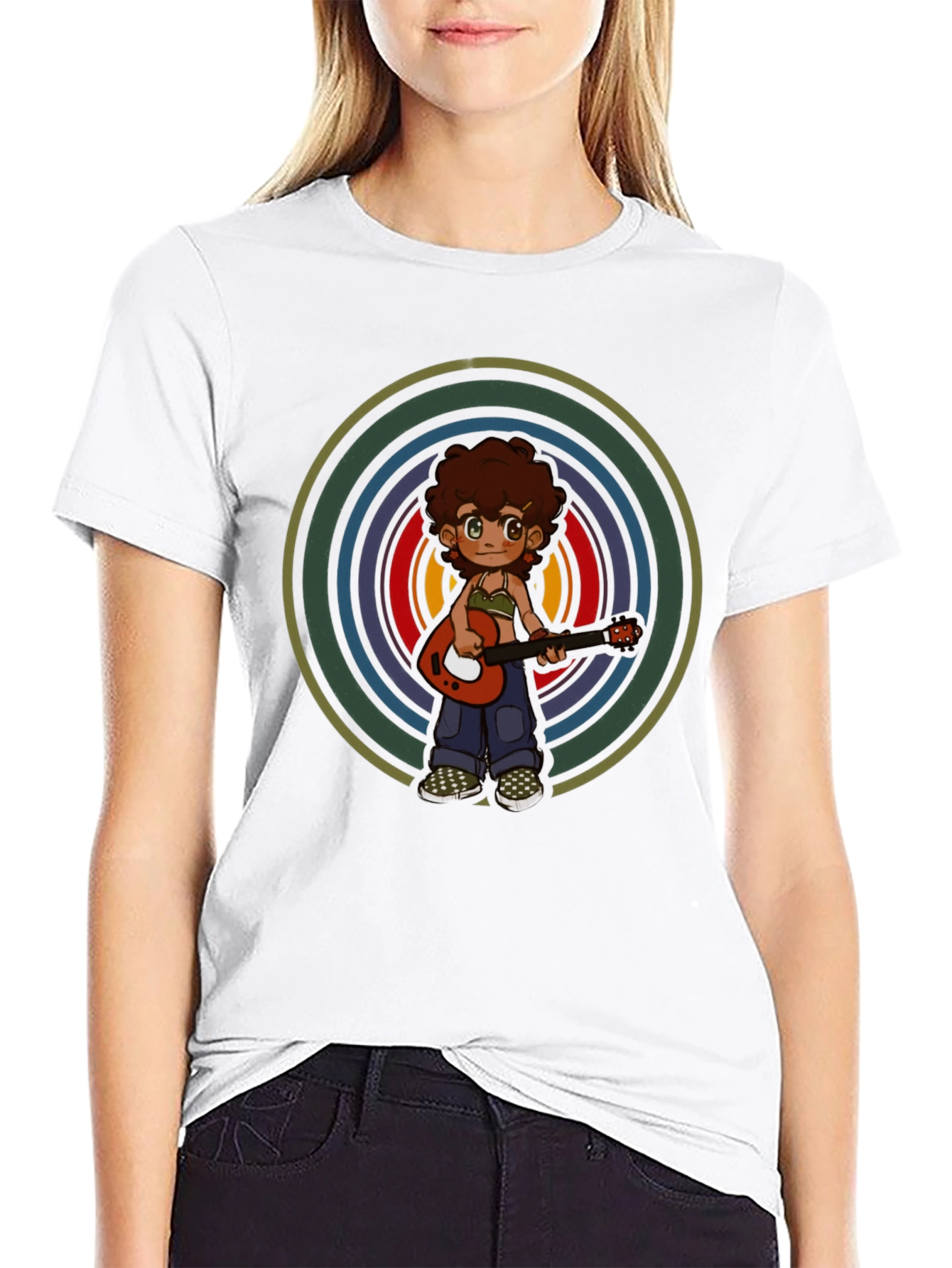 Retro Guitar Player Graphic Tee - Unisex Black T-Shirt