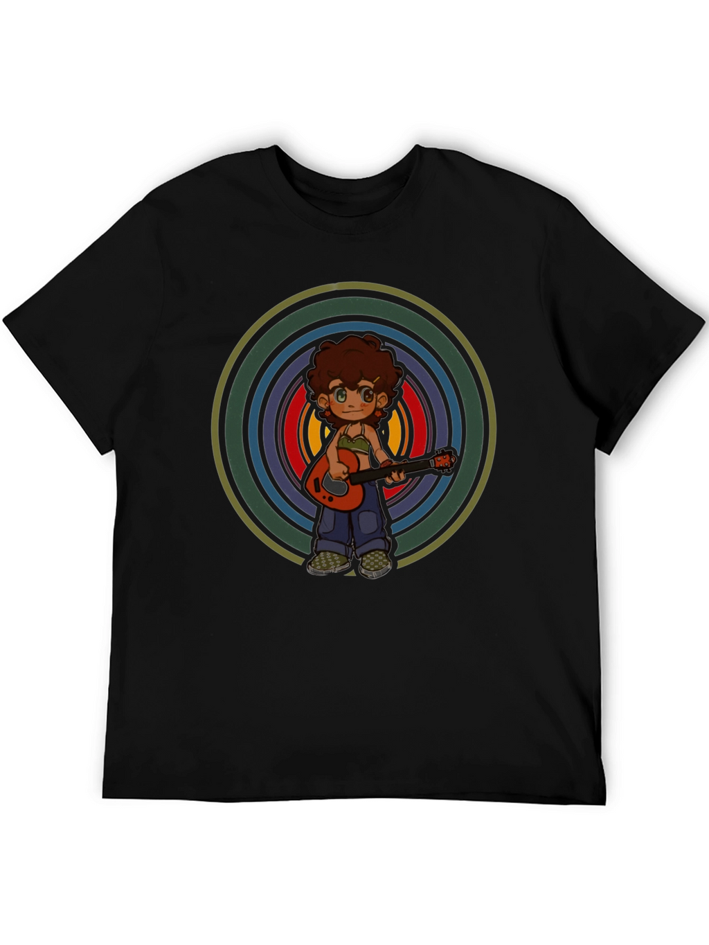 Retro Guitar Player Graphic Tee - Unisex Black T-Shirt