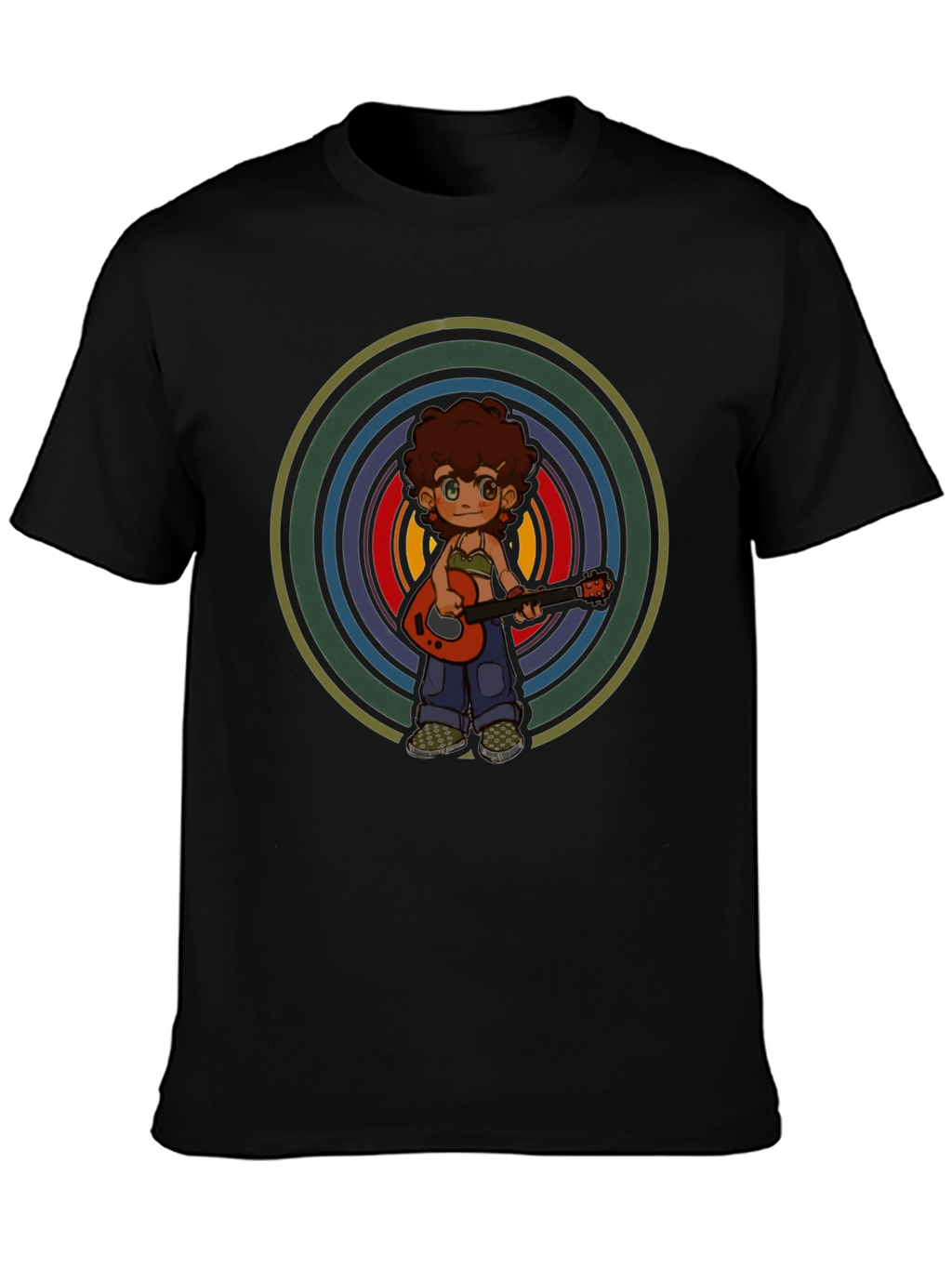 Retro Guitar Player Graphic Tee - Unisex Black T-Shirt