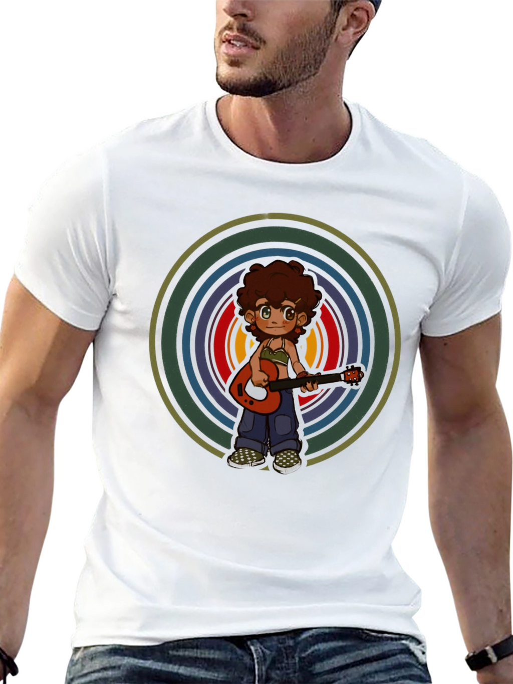 Retro Guitar Player Graphic Tee - Unisex Black T-Shirt