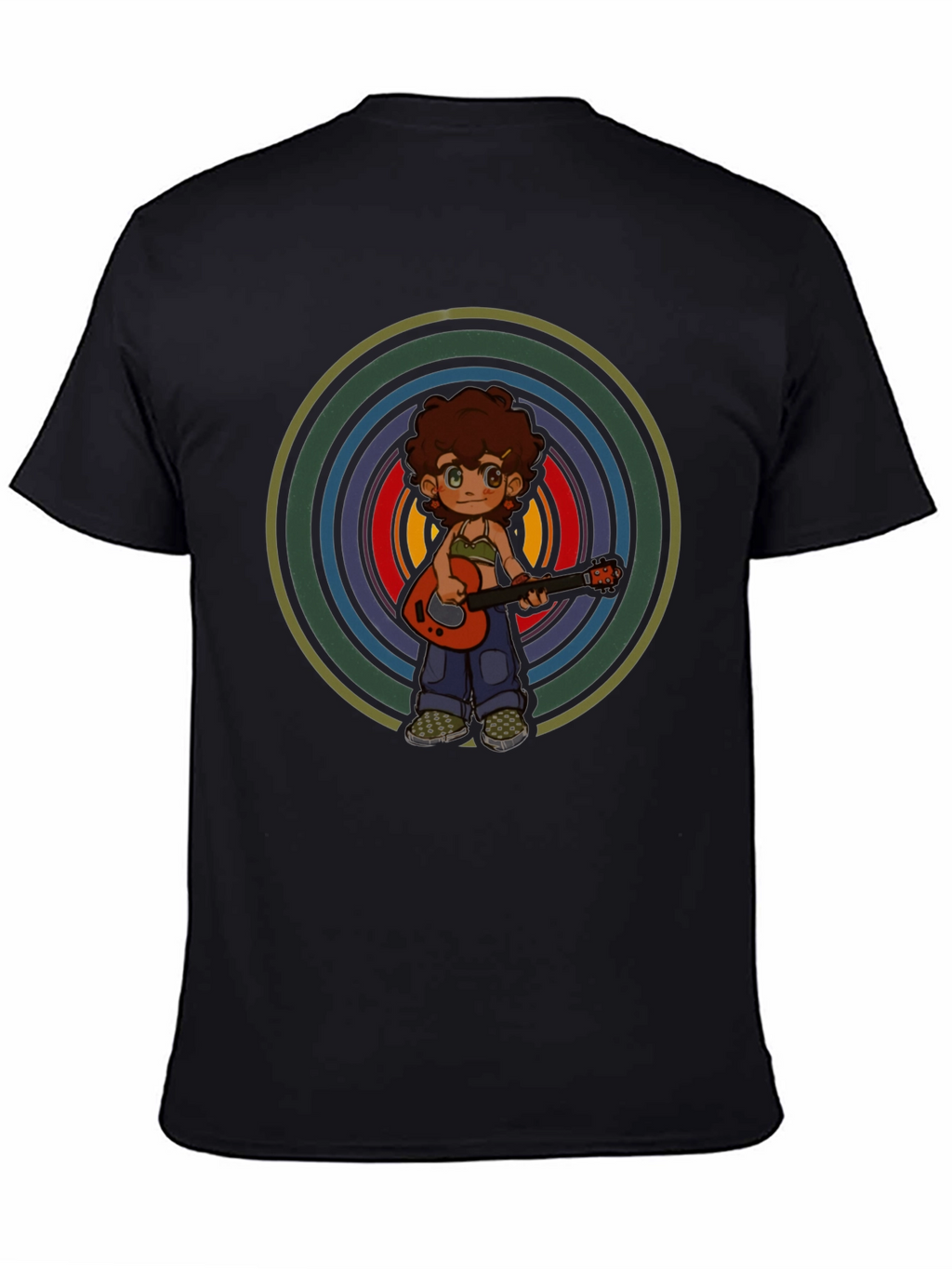 Retro Guitar Player Graphic Tee - Unisex Black T-Shirt