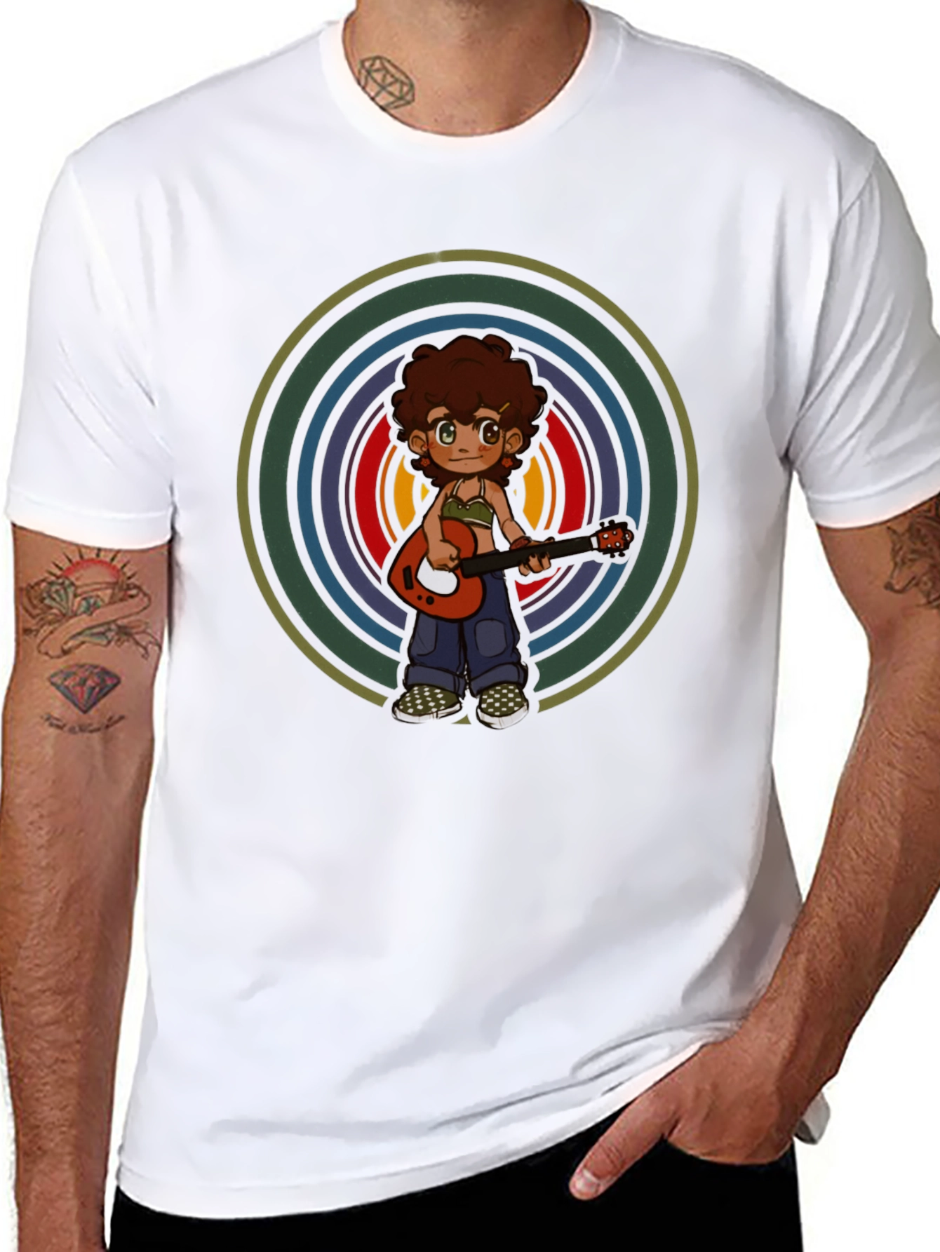 Retro Guitar Player Graphic Tee - Unisex Black T-Shirt