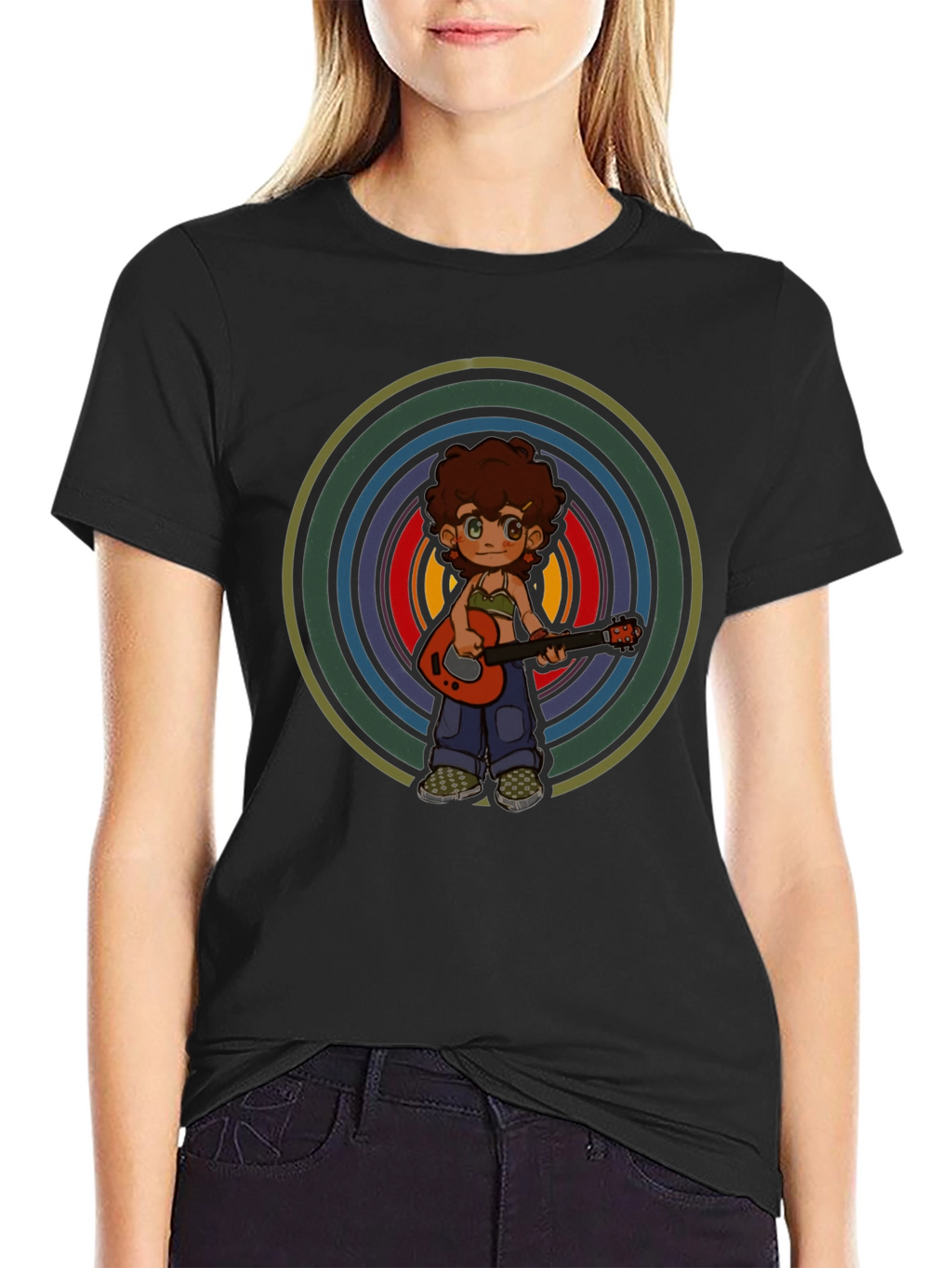 Retro Guitar Player Graphic Tee - Unisex Black T-Shirt