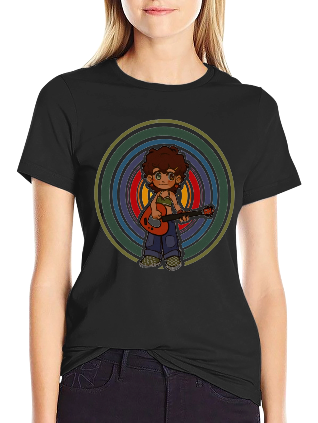 Retro Guitar Player Graphic Tee - Unisex Black T-Shirt