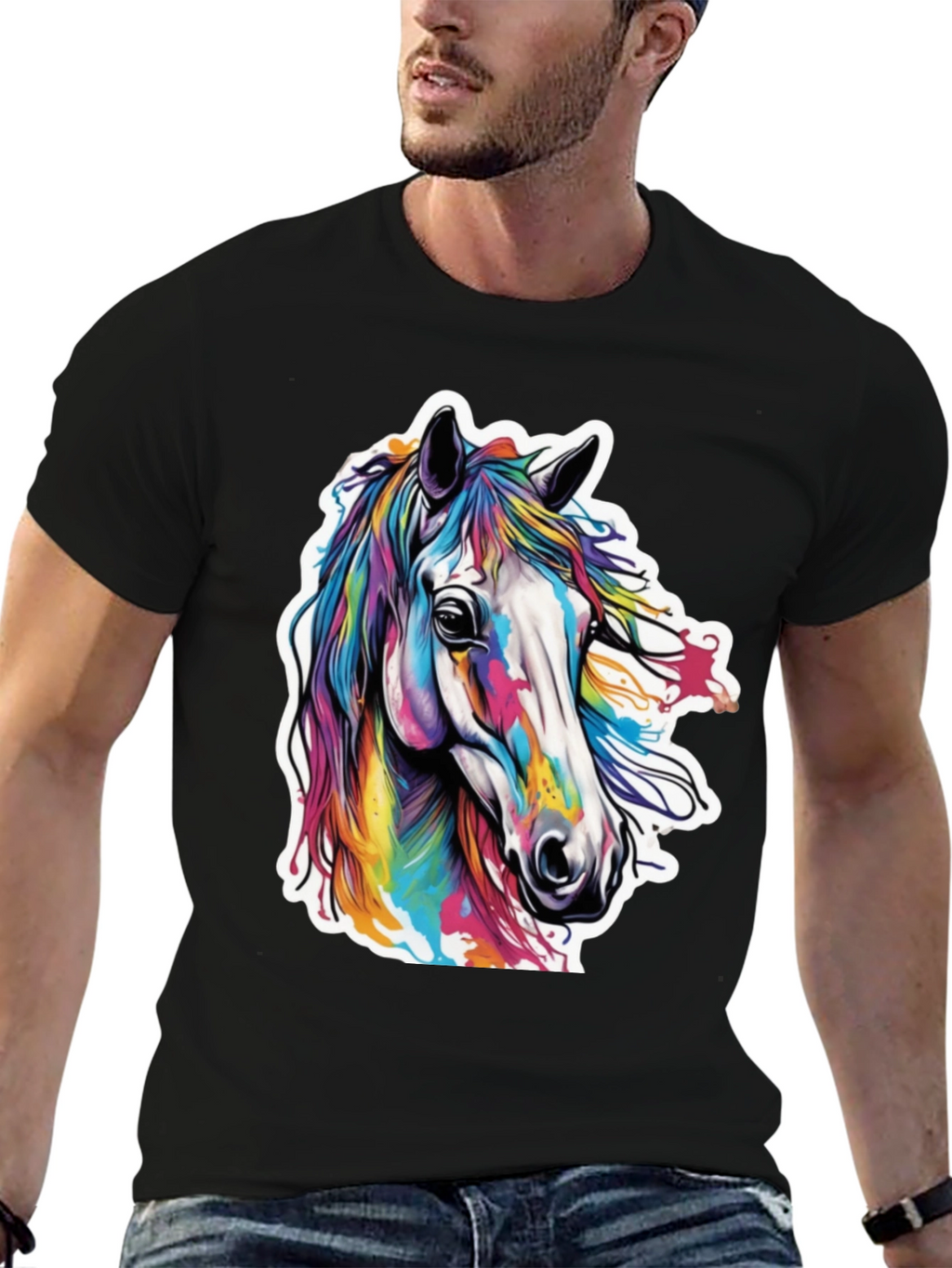 Rainbow Horse Graphic Tee - Stylish Mens T-Shirt