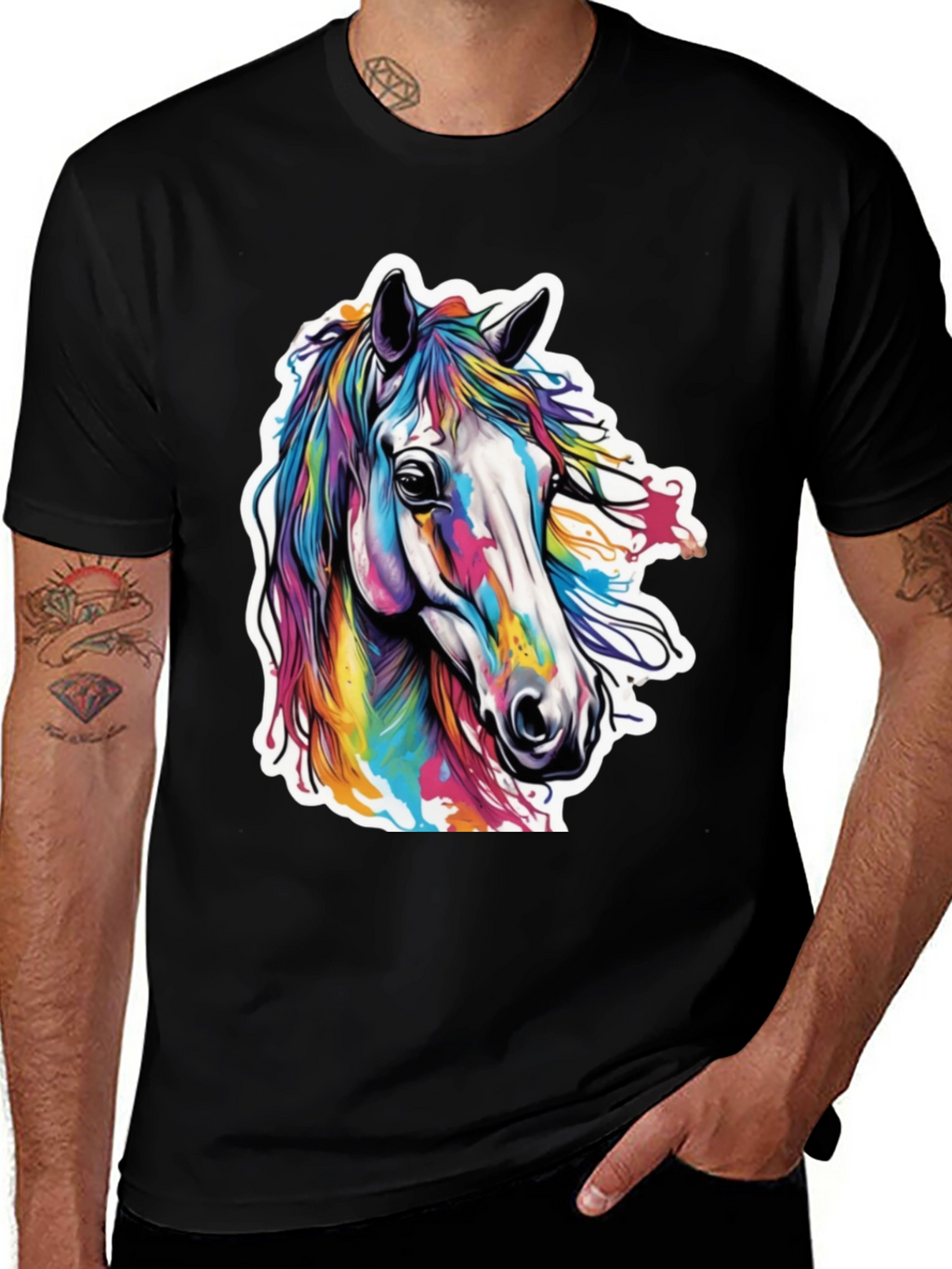 Rainbow Horse Graphic Tee - Stylish Mens T-Shirt