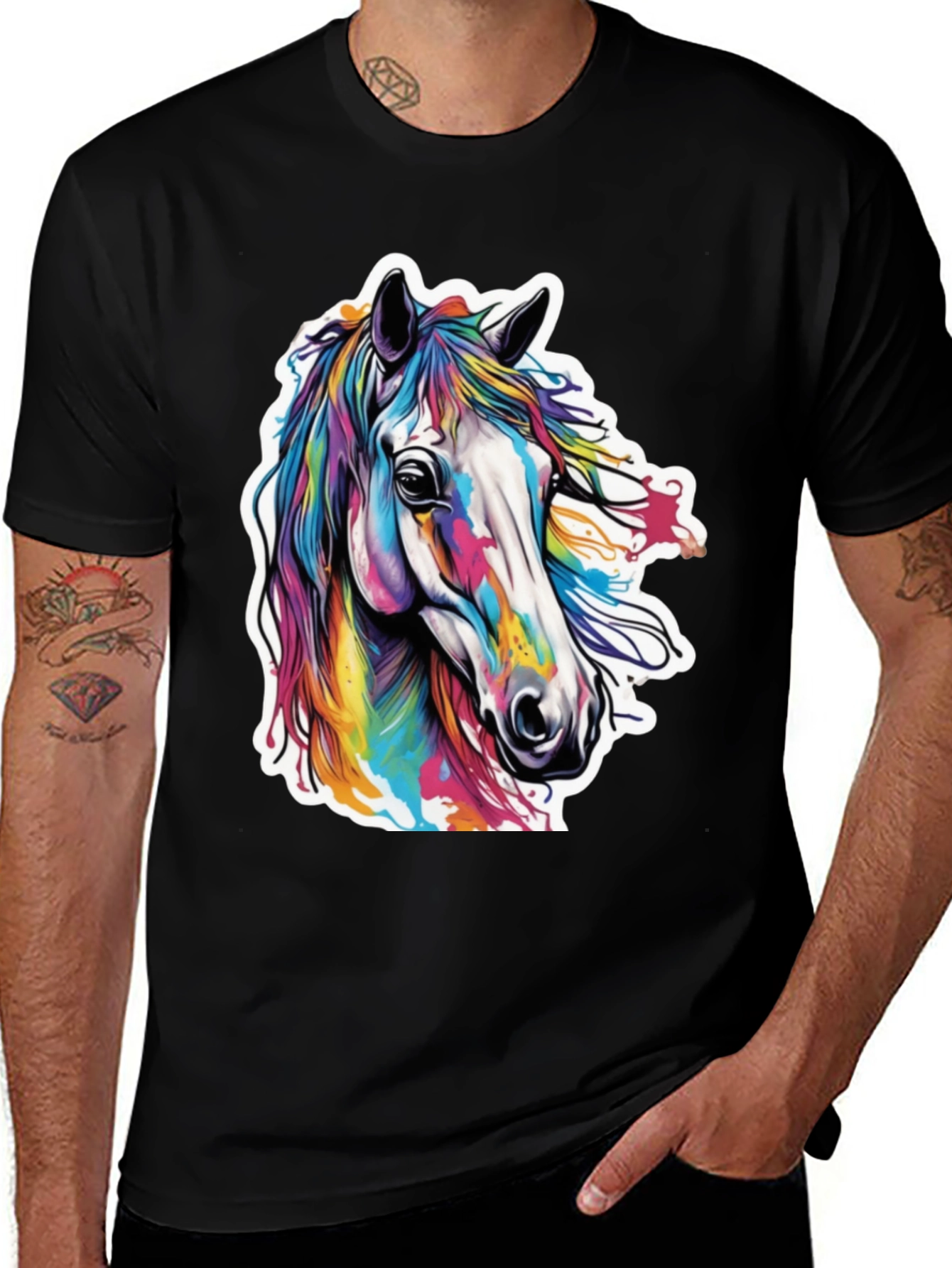 Rainbow Horse Graphic Tee - Stylish Mens T-Shirt
