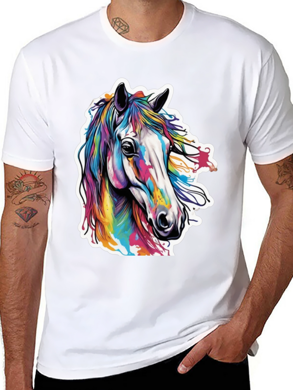 Rainbow Horse Graphic Tee - Stylish Mens T-Shirt