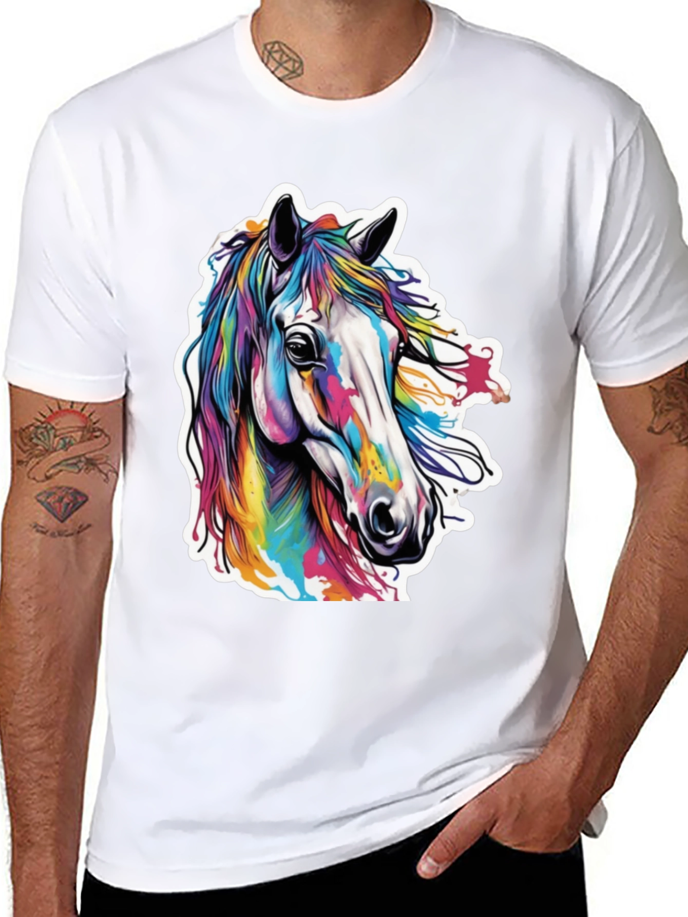 Rainbow Horse Graphic Tee - Stylish Mens T-Shirt