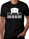 Cute Cat Piano T-Shirt - Musical Feline Tee