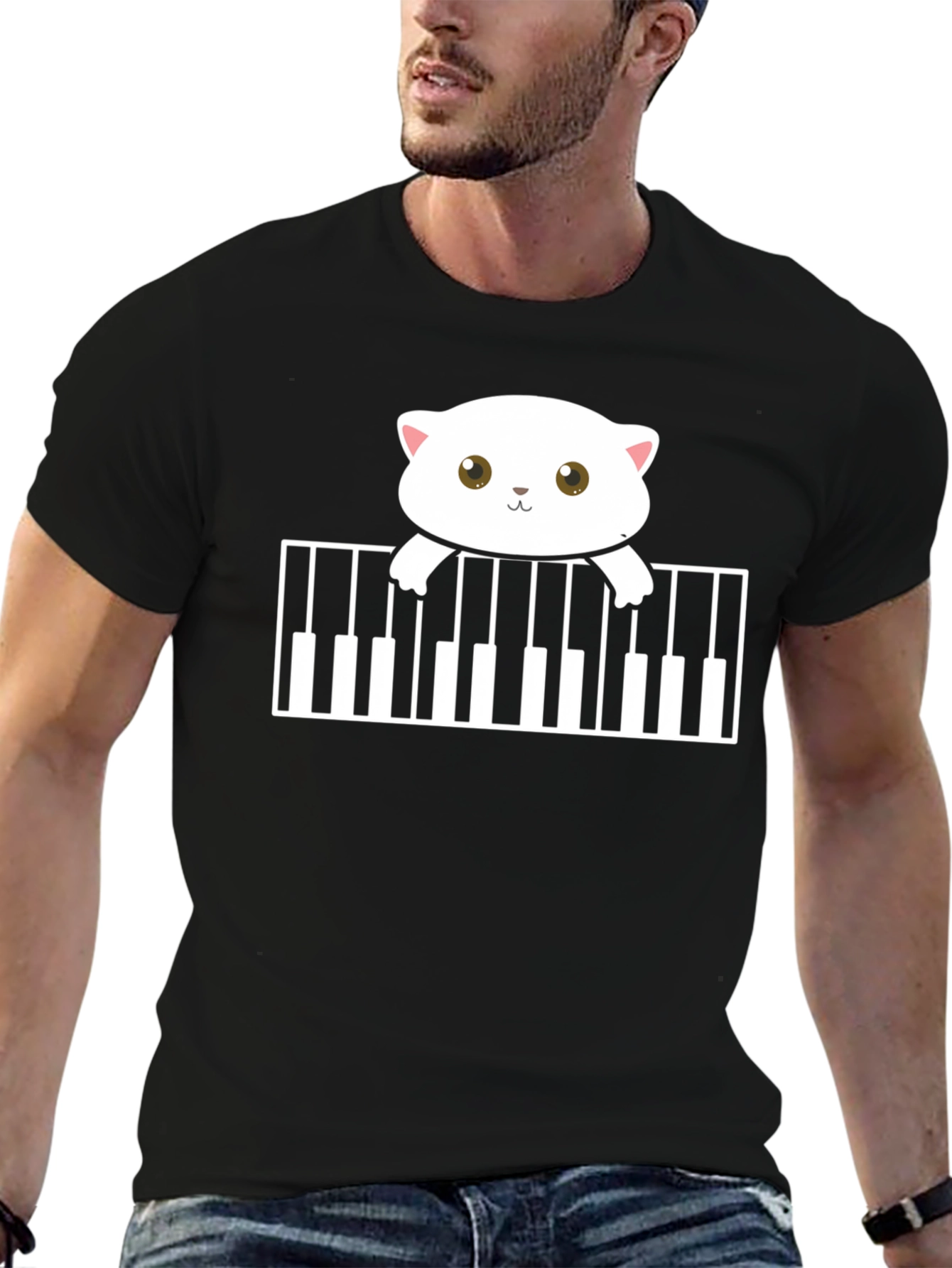 Cute Cat Piano T-Shirt - Musical Feline Tee