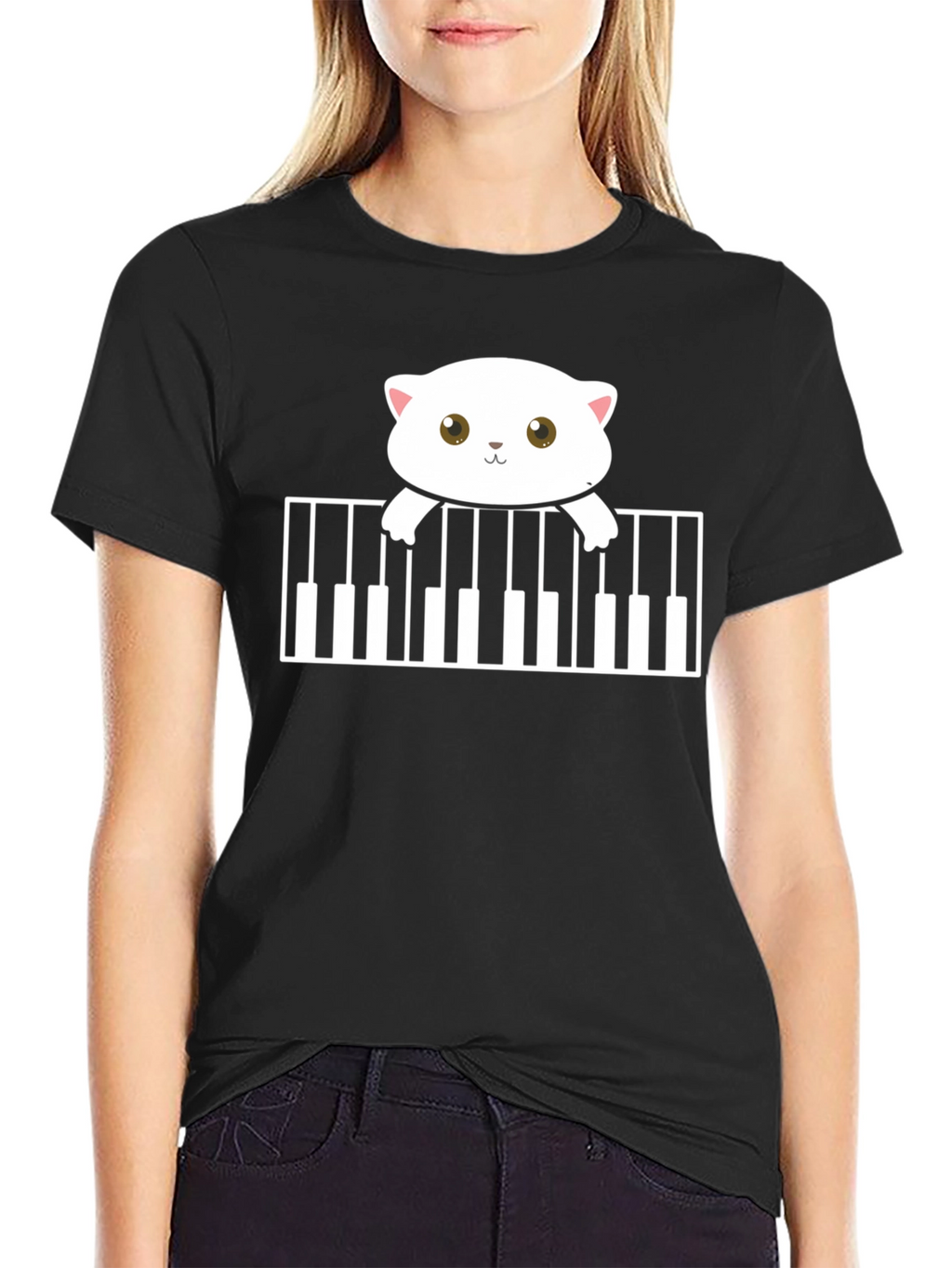 Cute Cat Piano T-Shirt - Musical Feline Tee