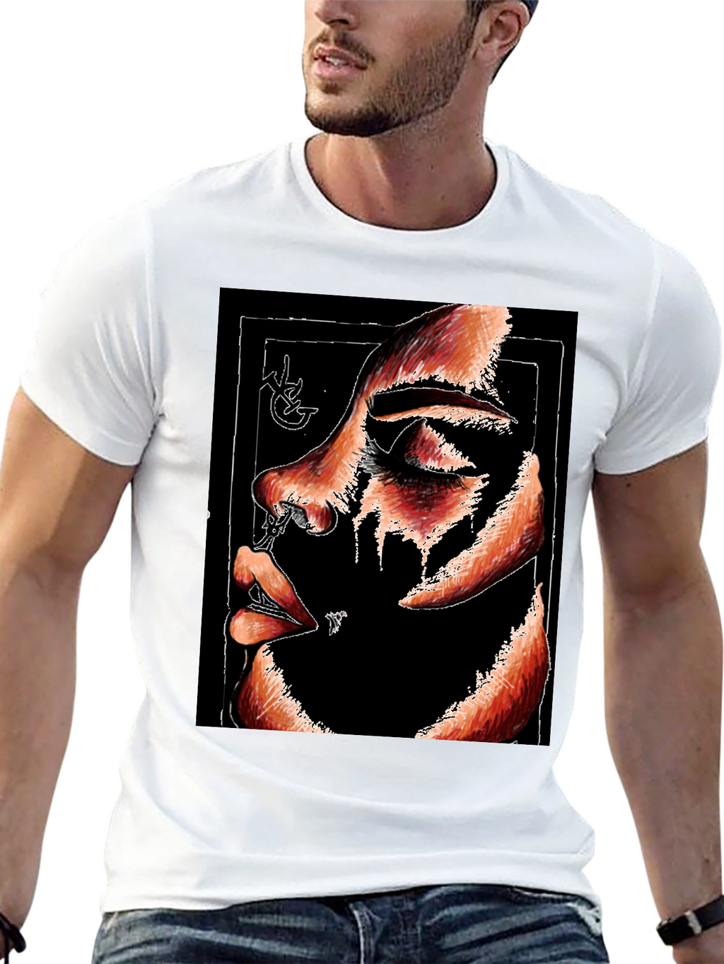 Abstract Face Graphic Print Black T-Shirt