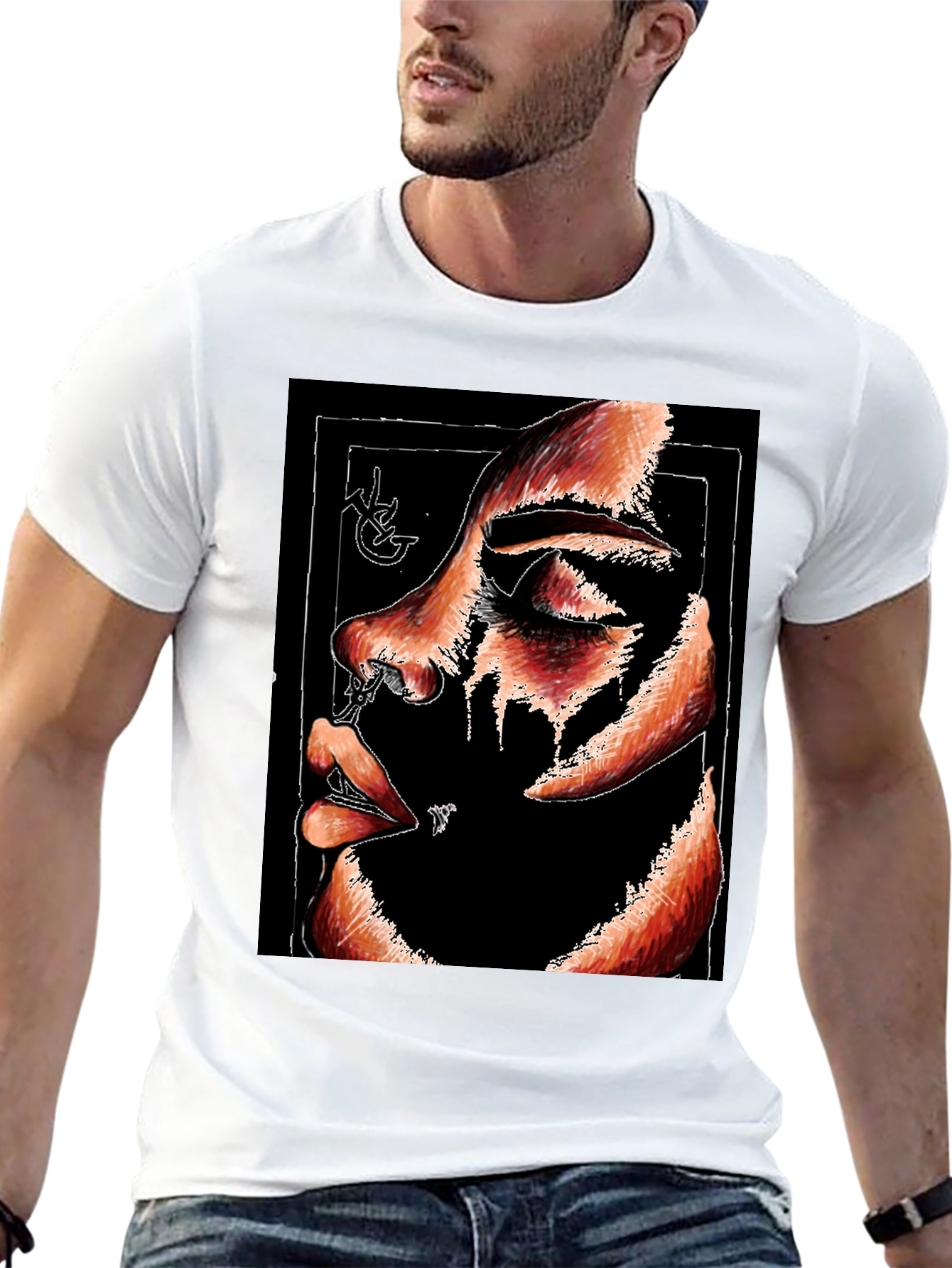 Abstract Face Graphic Print Black T-Shirt