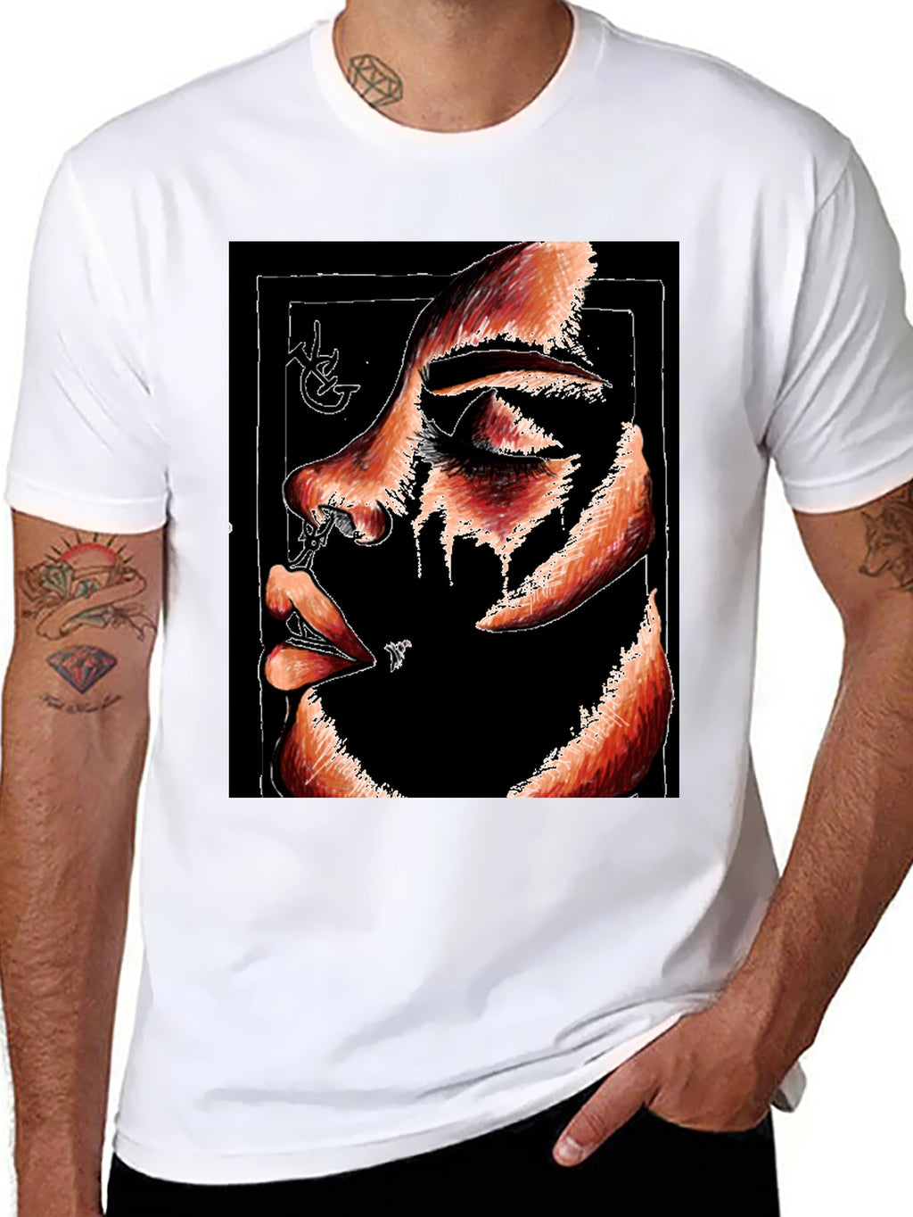 Abstract Face Graphic Print Black T-Shirt