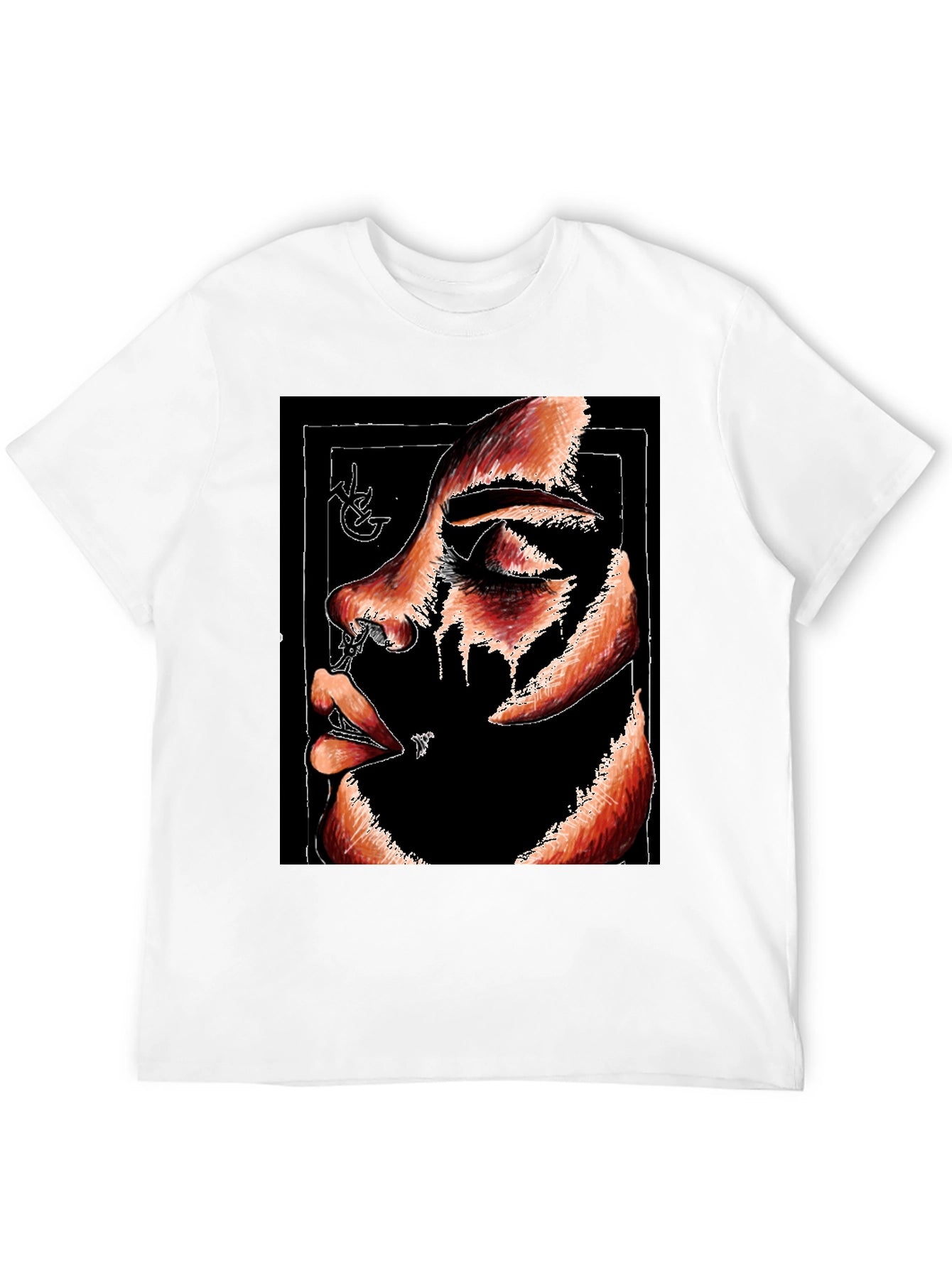 Abstract Face Graphic Print Black T-Shirt